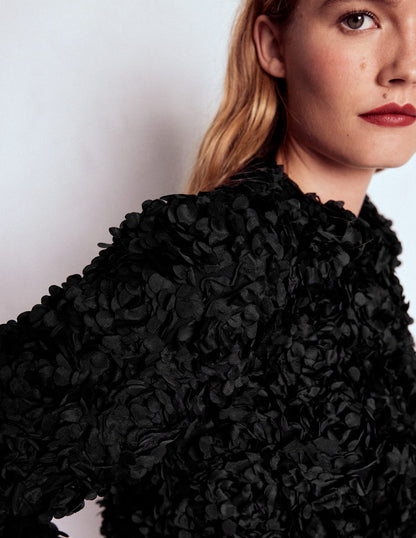 Petal Textured Cropped Jacket-Black, Petal Tulle-2