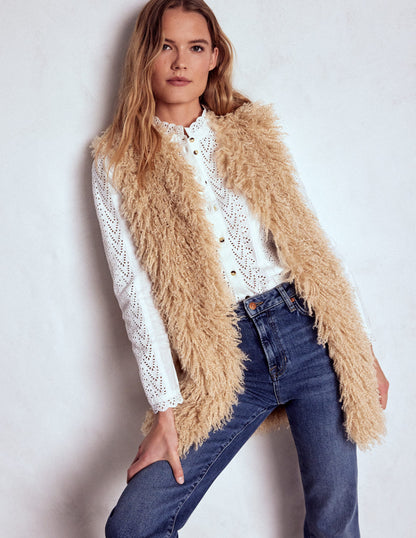 Faux Fur Long Gilet-Sand Dune, Fur-1
