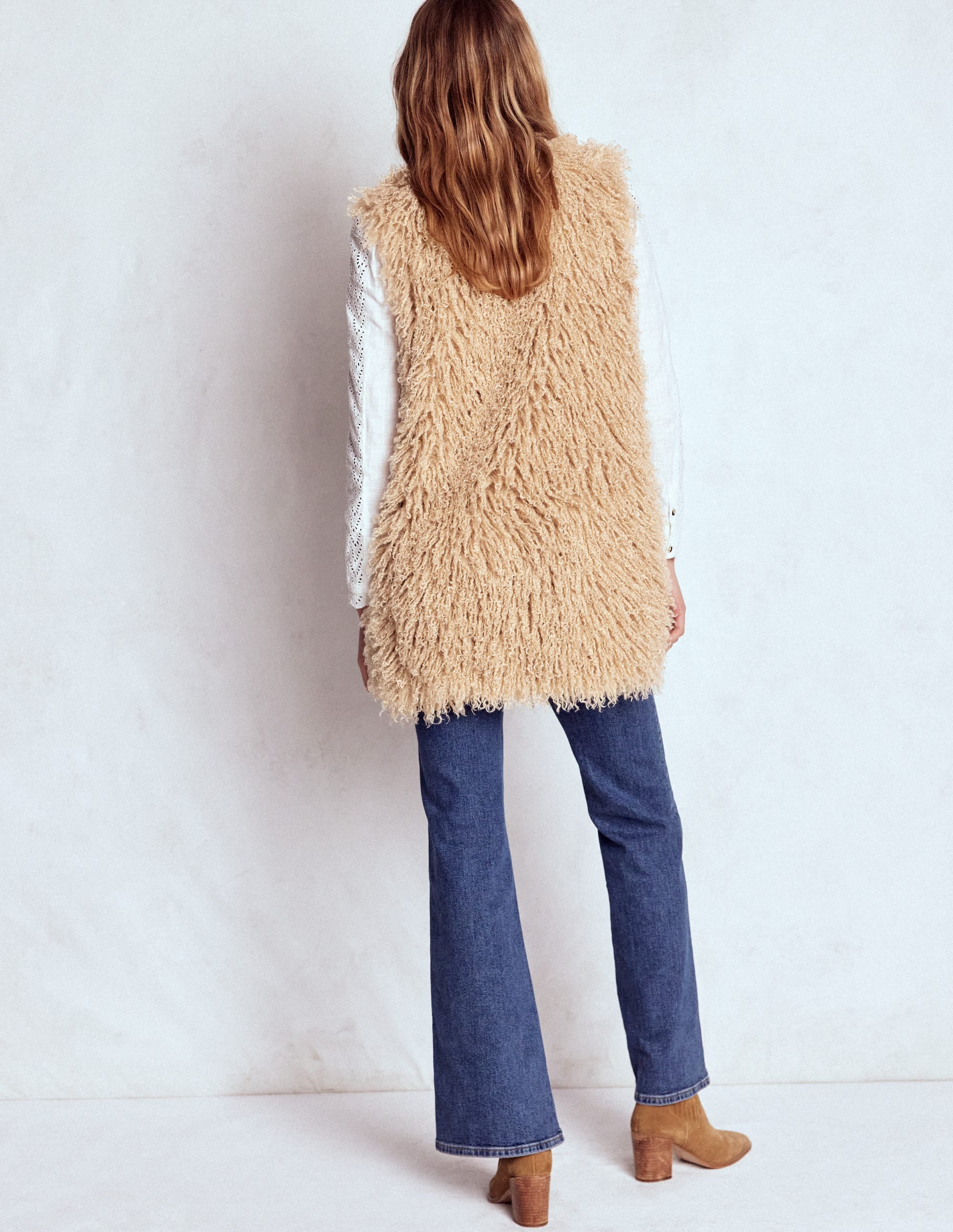Faux Fur Long Gilet-Sand Dune, Fur - Image 3