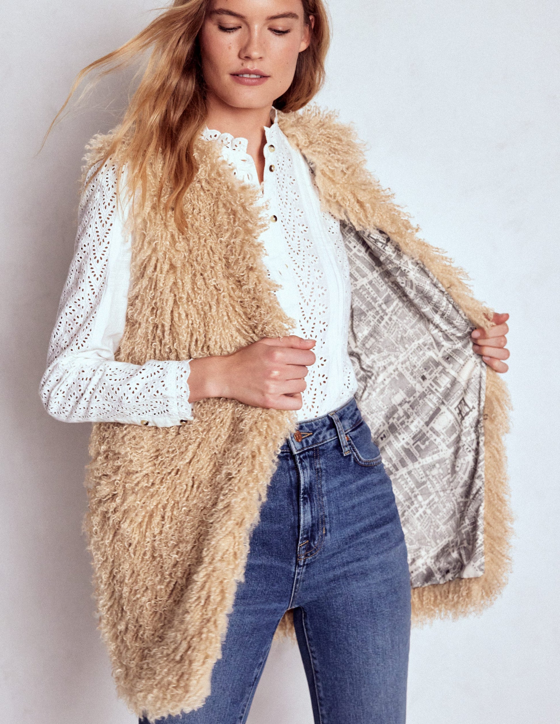 Faux Fur Long Gilet-Sand Dune, Fur-4