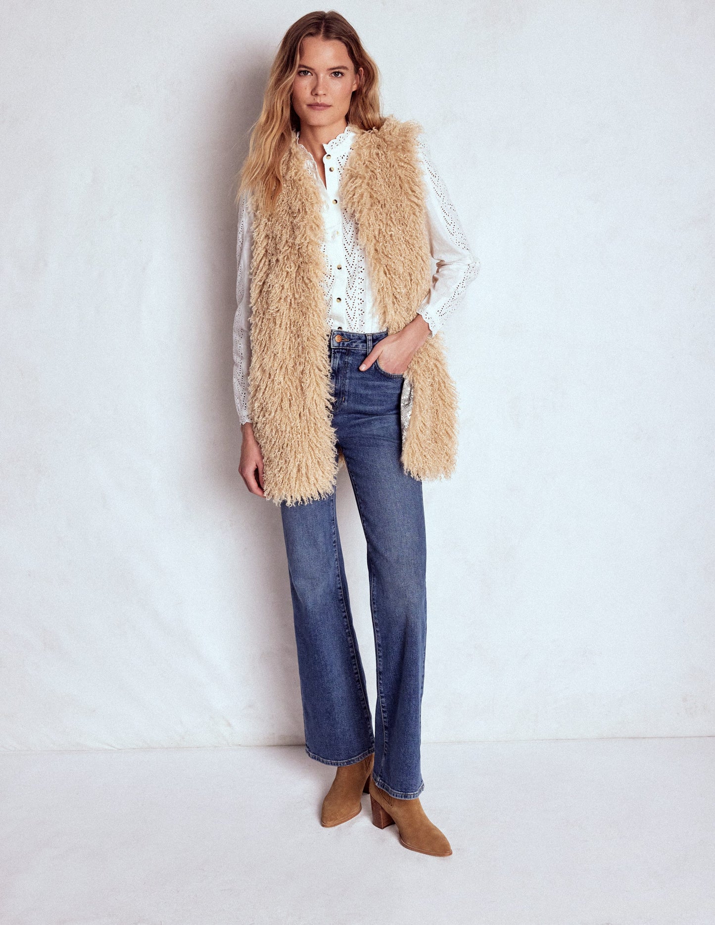 Faux Fur Long Gilet-Sand Dune, Fur