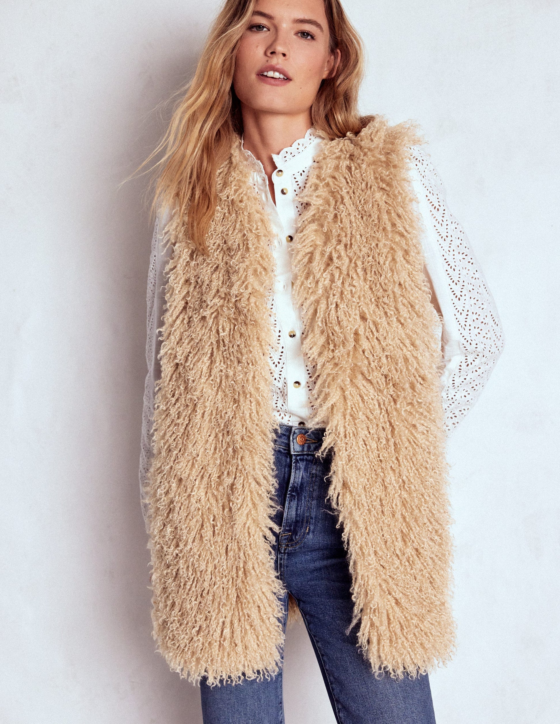 Faux Fur Long Gilet-Sand Dune, Fur-6