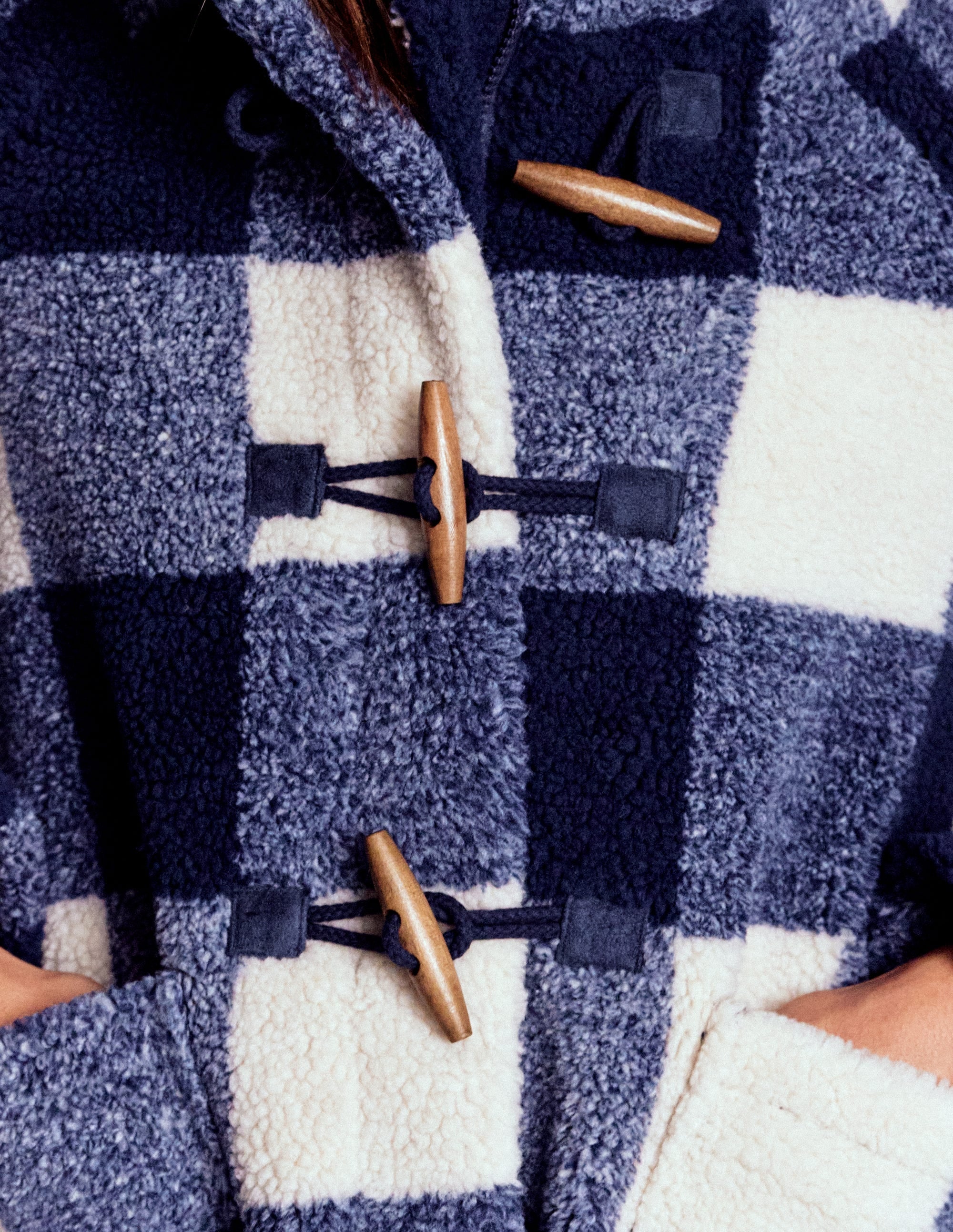 Borg Duffle Coat-College Navy Gingham | Boden UK
