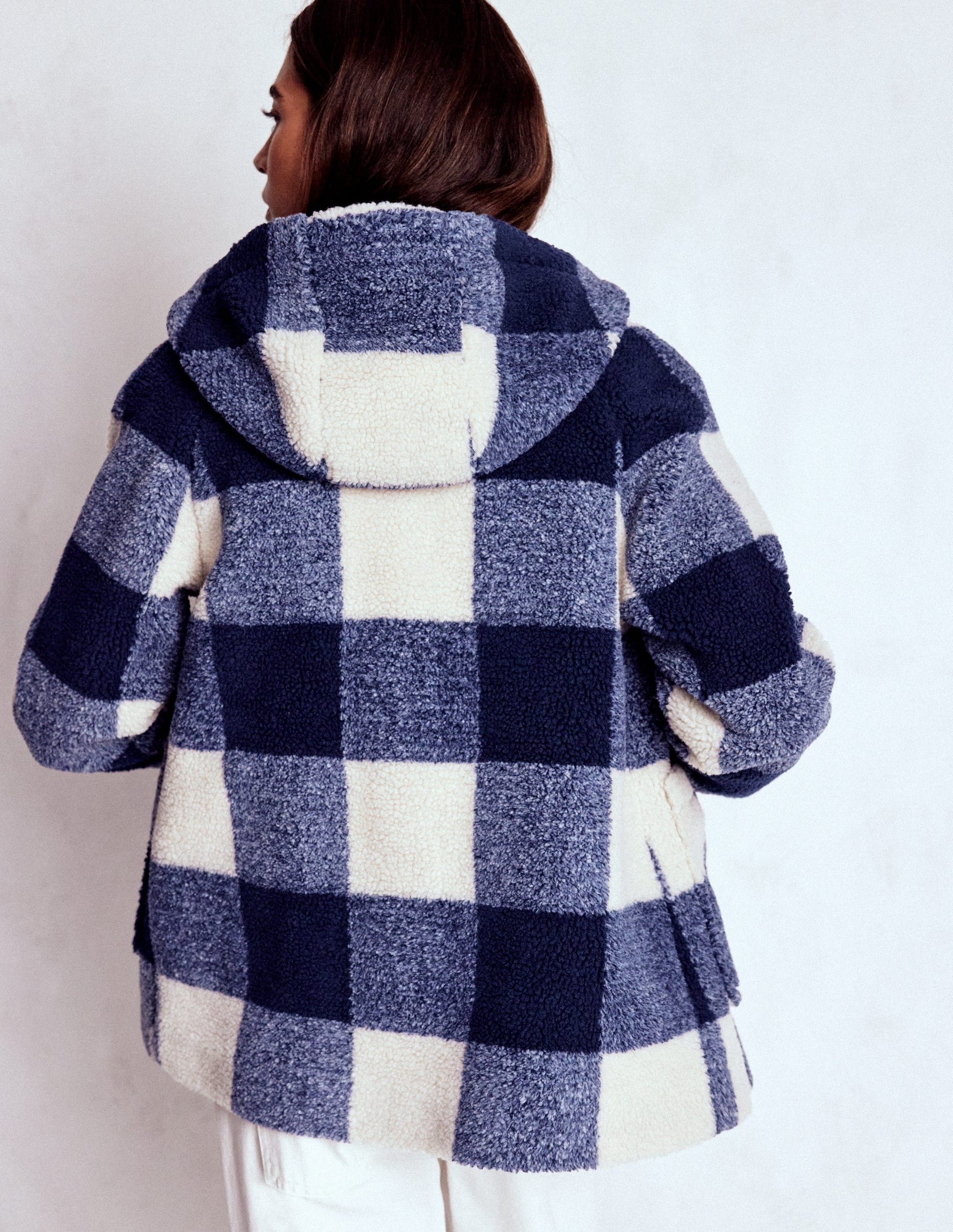 Borg Duffle Coat-College Navy Gingham-3