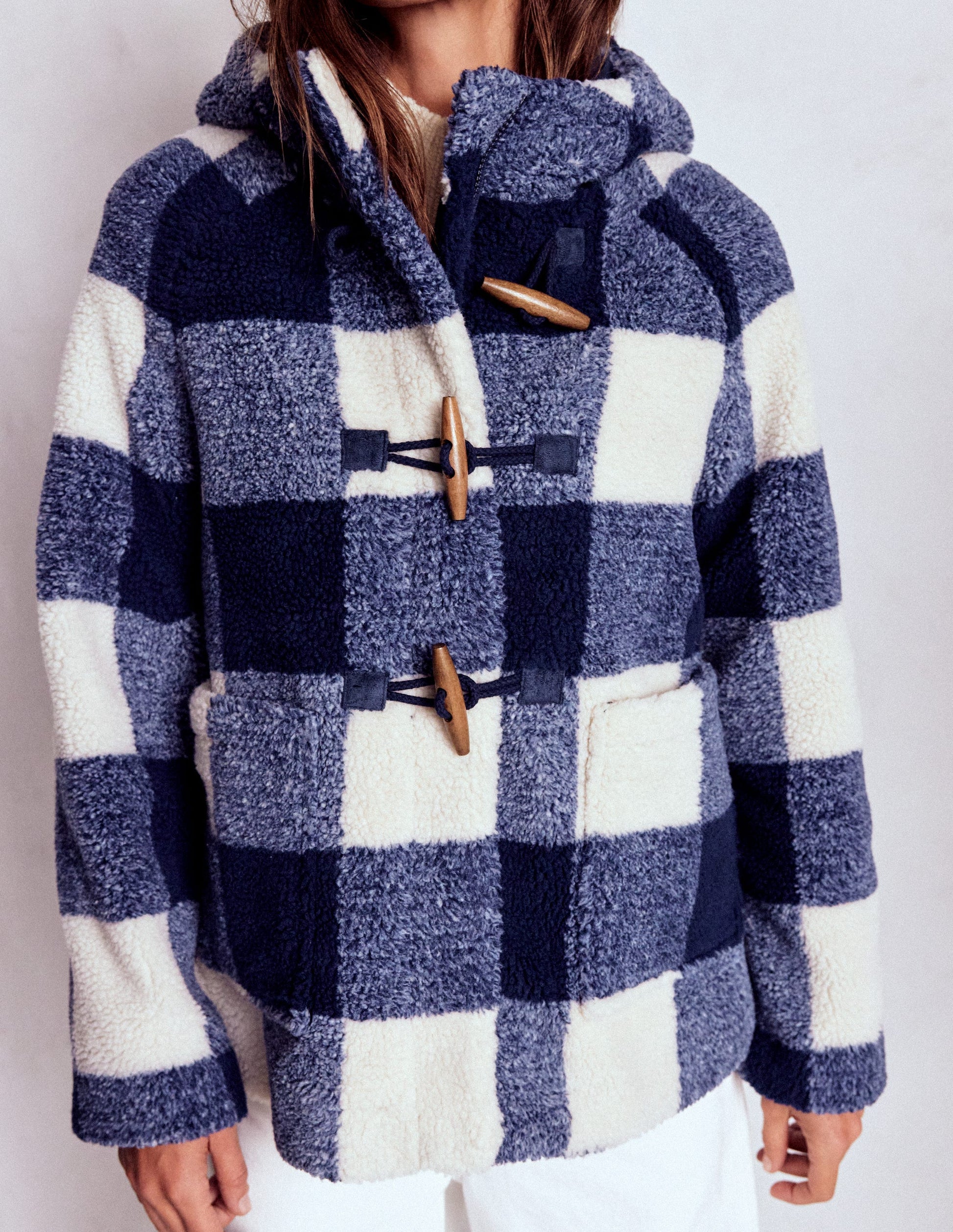 Borg Duffle Coat-College Navy Gingham-5