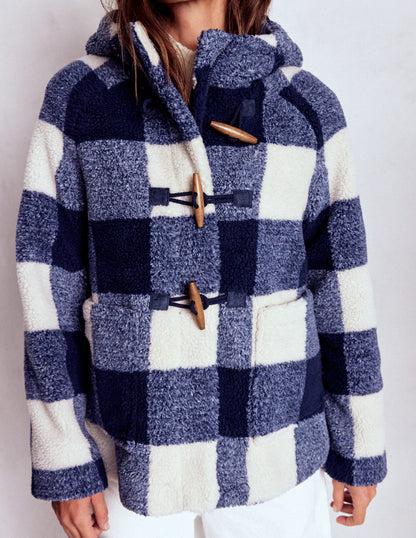 Borg Duffle Coat-College Navy Gingham-5