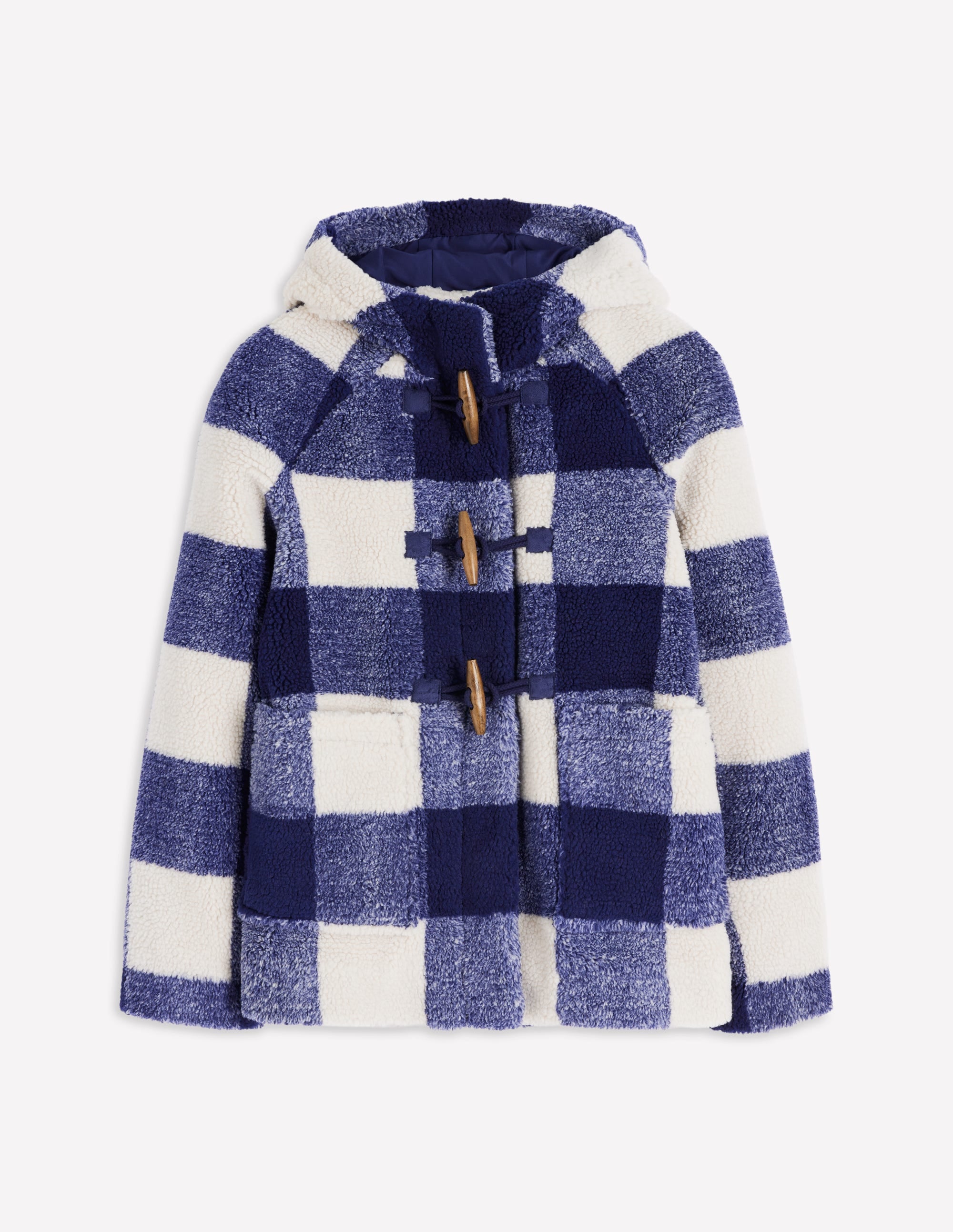 Borg Duffle Coat-College Navy Gingham | Boden UK