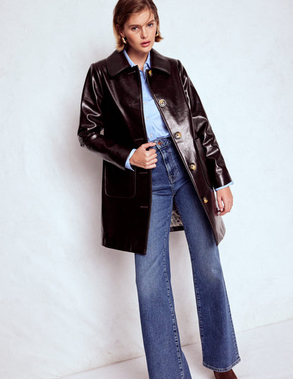 Carlisle Faux Leather Coat-Dark Cherry-1