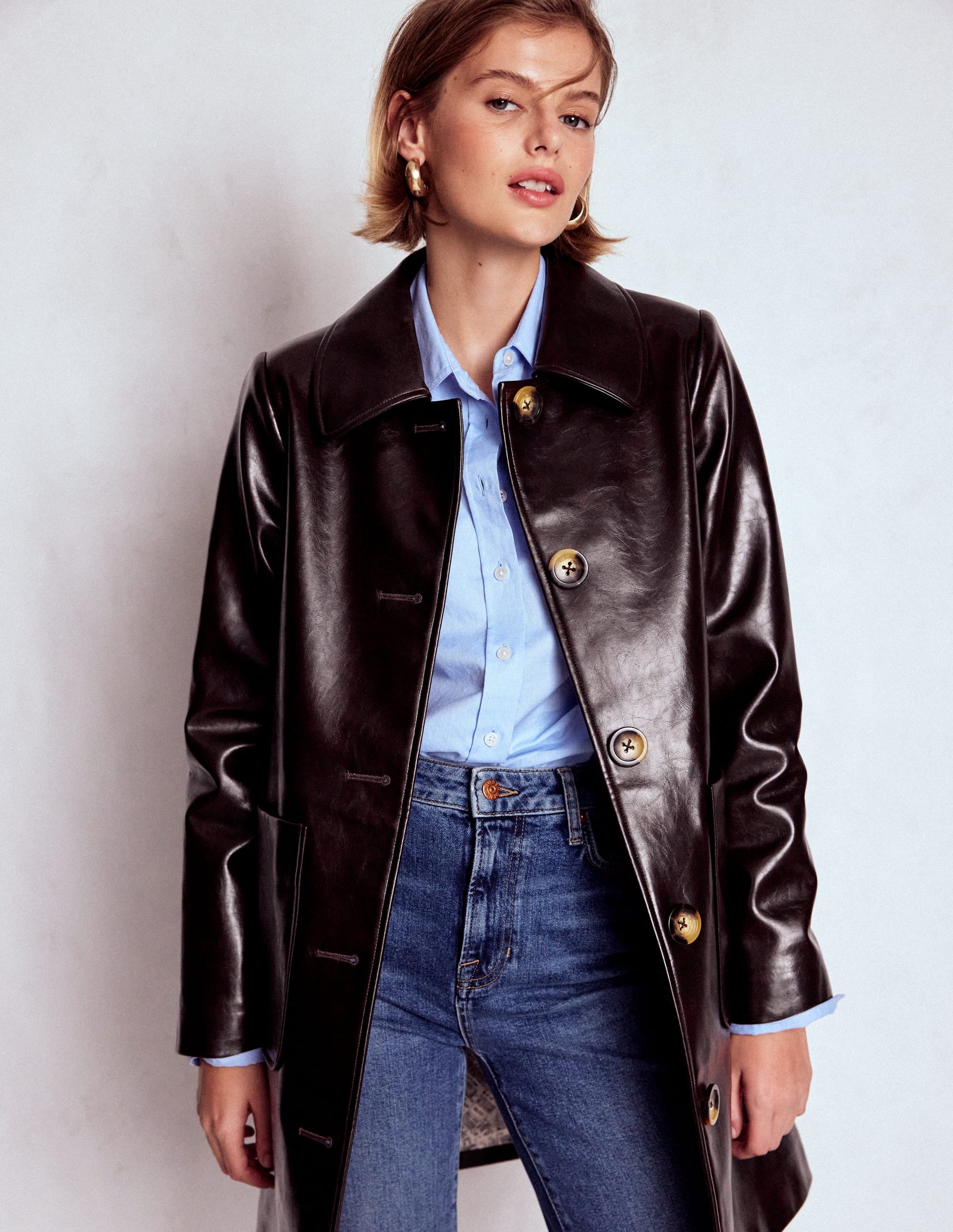 Carlisle Faux Leather Coat - Dark Cherry | Boden UK
