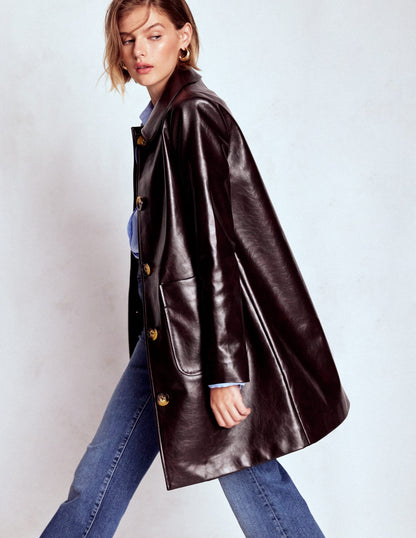 Carlisle Faux Leather Coat-Dark Cherry-5