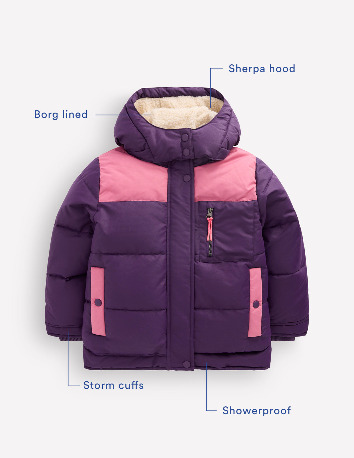 Borg Lined Puffer Coat-Calla Lilly Purple Colourblock-4