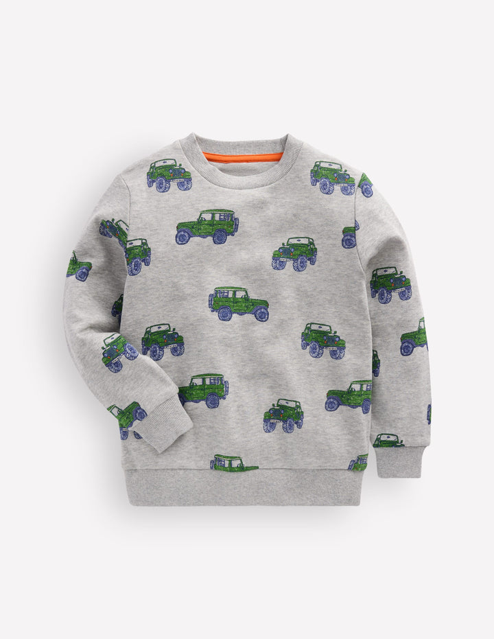 Everyday Printed Sweatshirt-Grey Marl Jeep