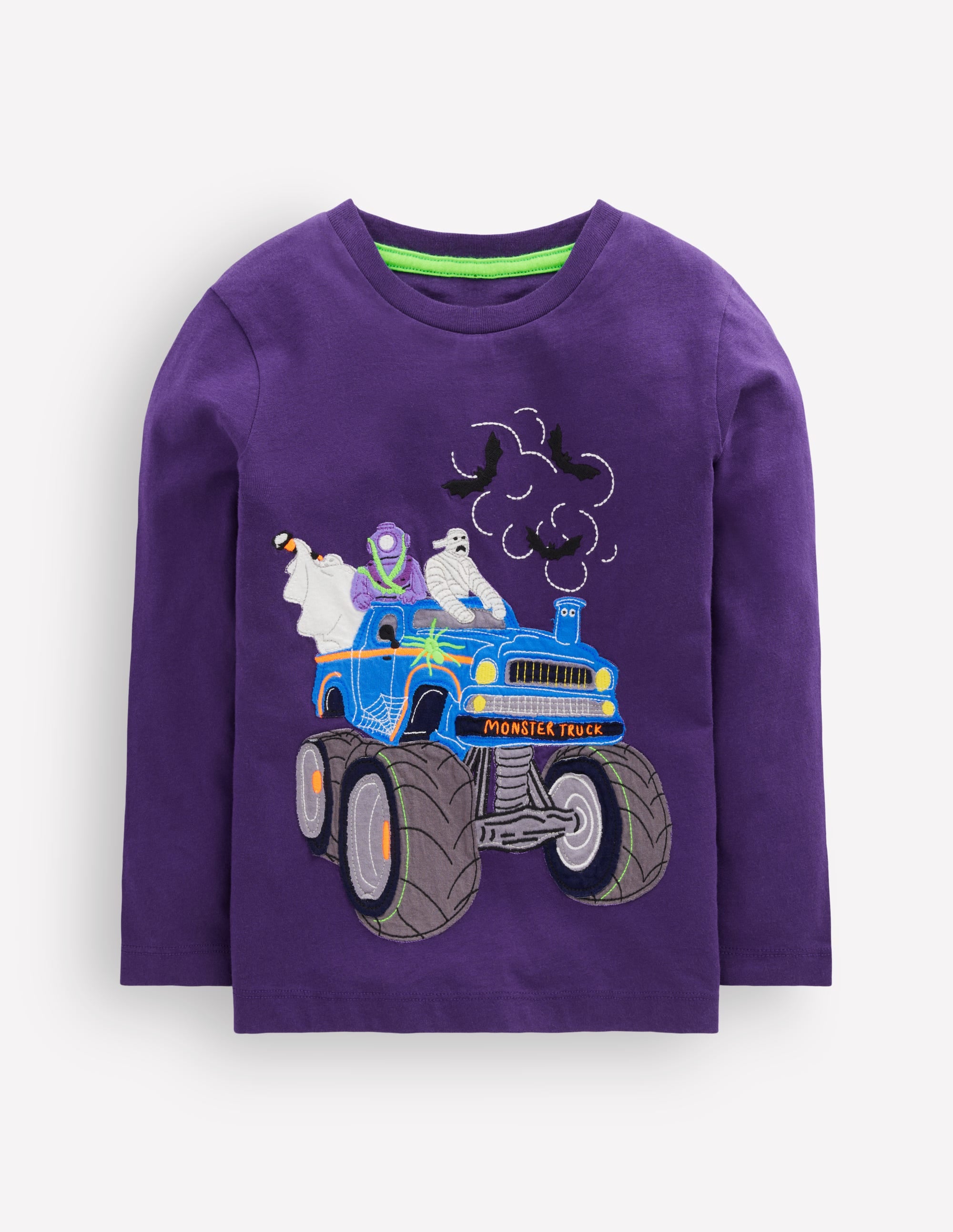 Long Sleeve Appliqué T-shirt-Halloween Monster Truck - Image 2