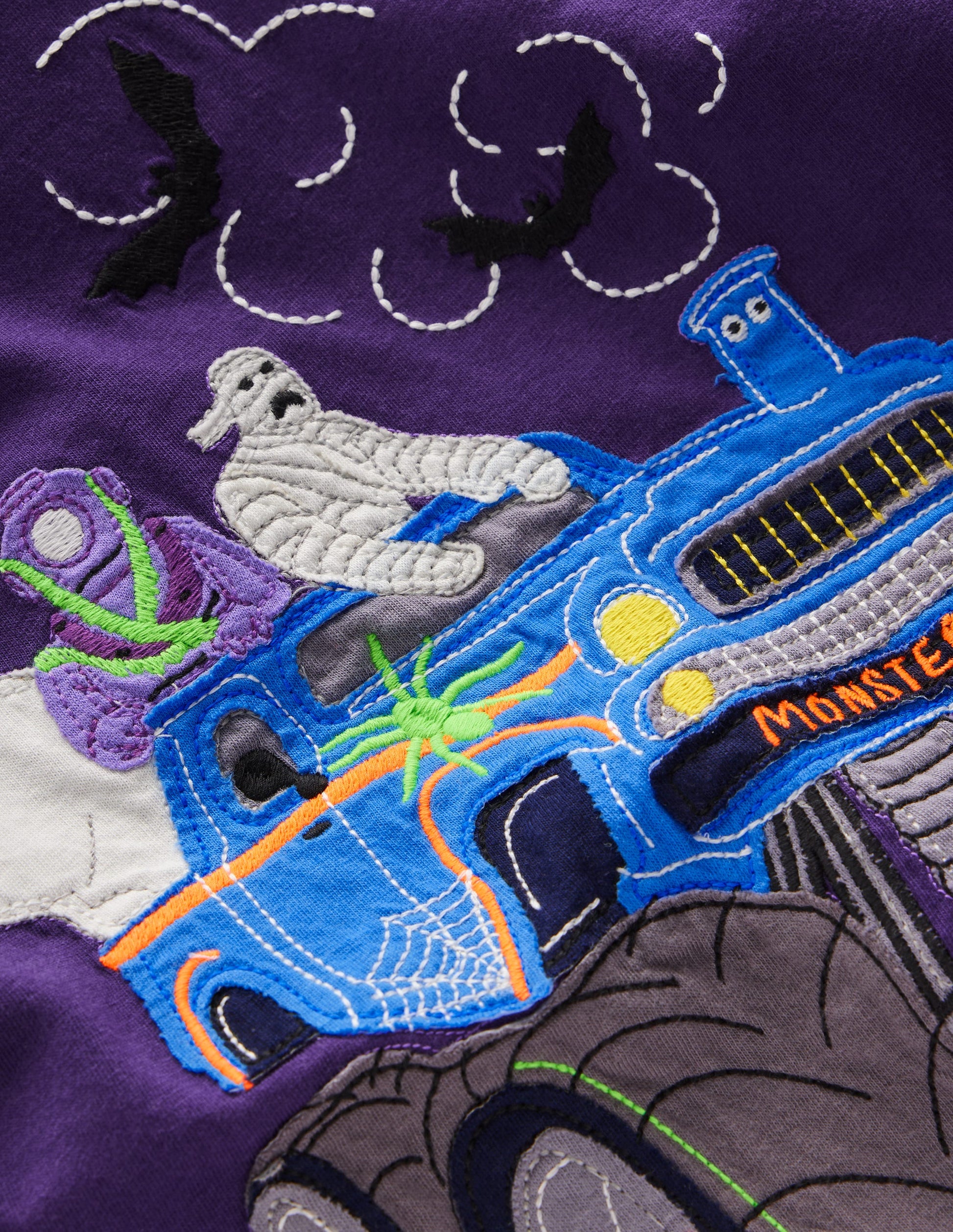 Long Sleeve Appliqué T-shirt-Halloween Monster Truck-4
