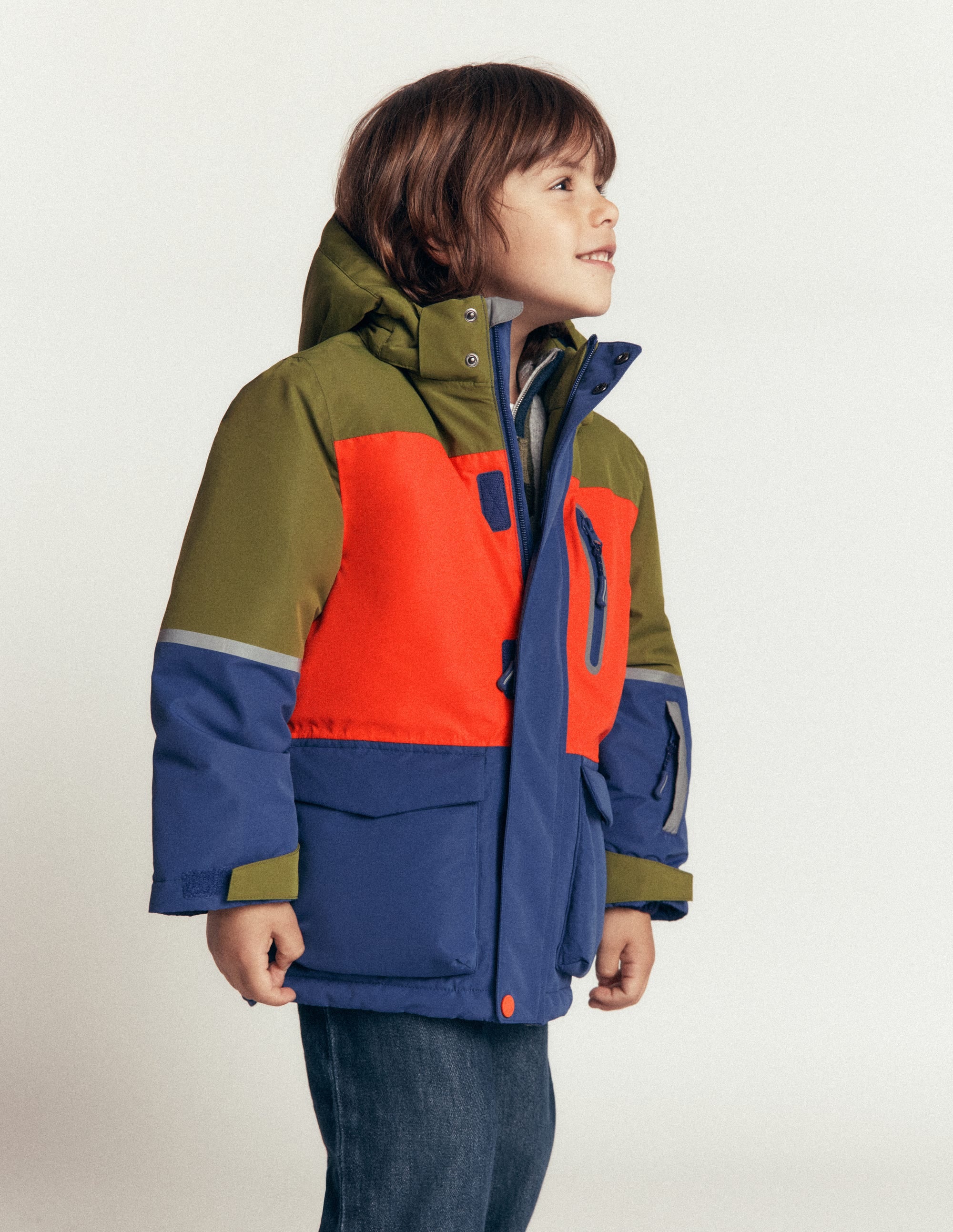 All-weather Waterproof Coat-Khaki Colour Block - Image 1