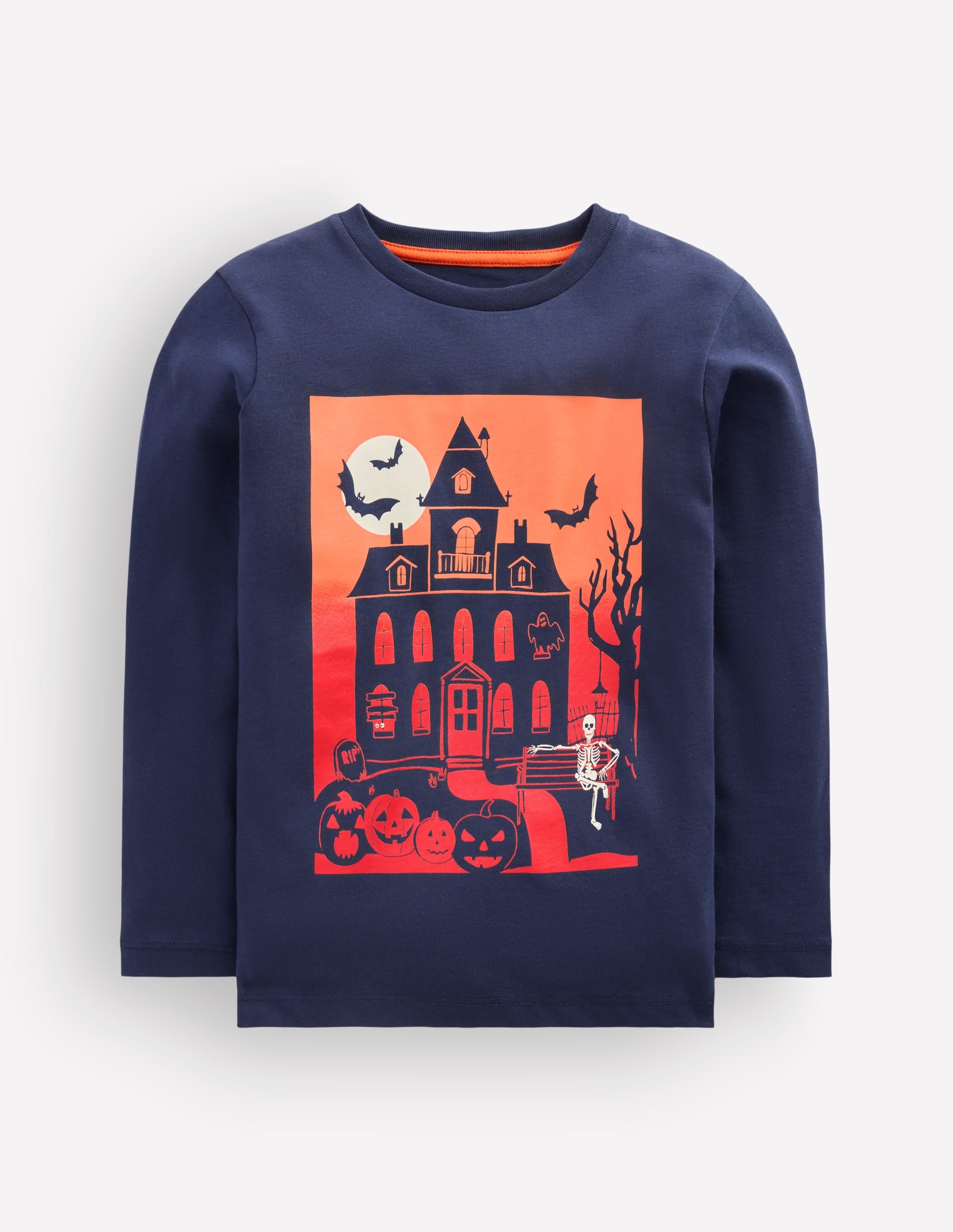 Long Sleeve Glow T-shirt-French Navy, Halloween Castle - Image 3