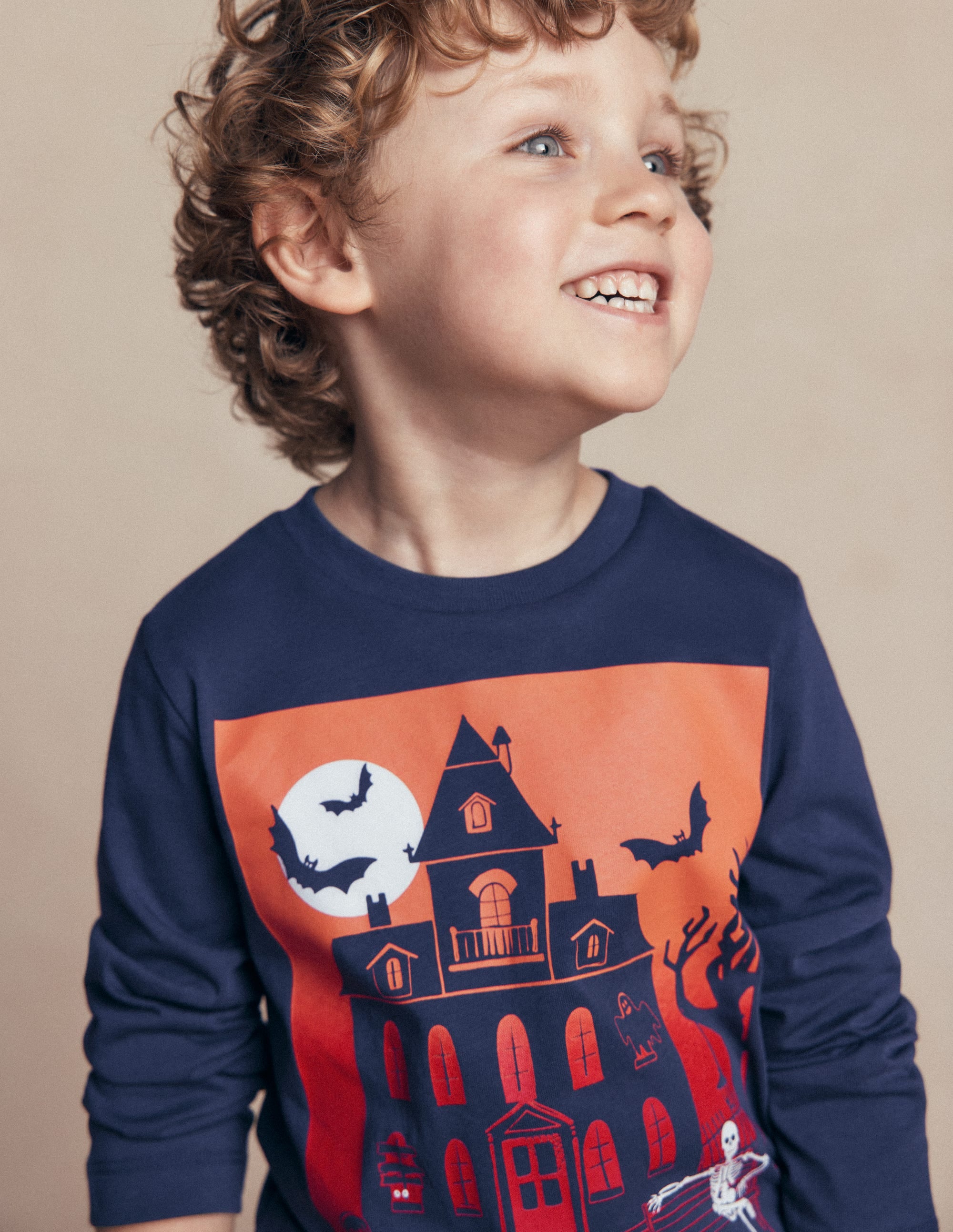 Long Sleeve Glow T-shirt-French Navy, Halloween Castle - Image 2
