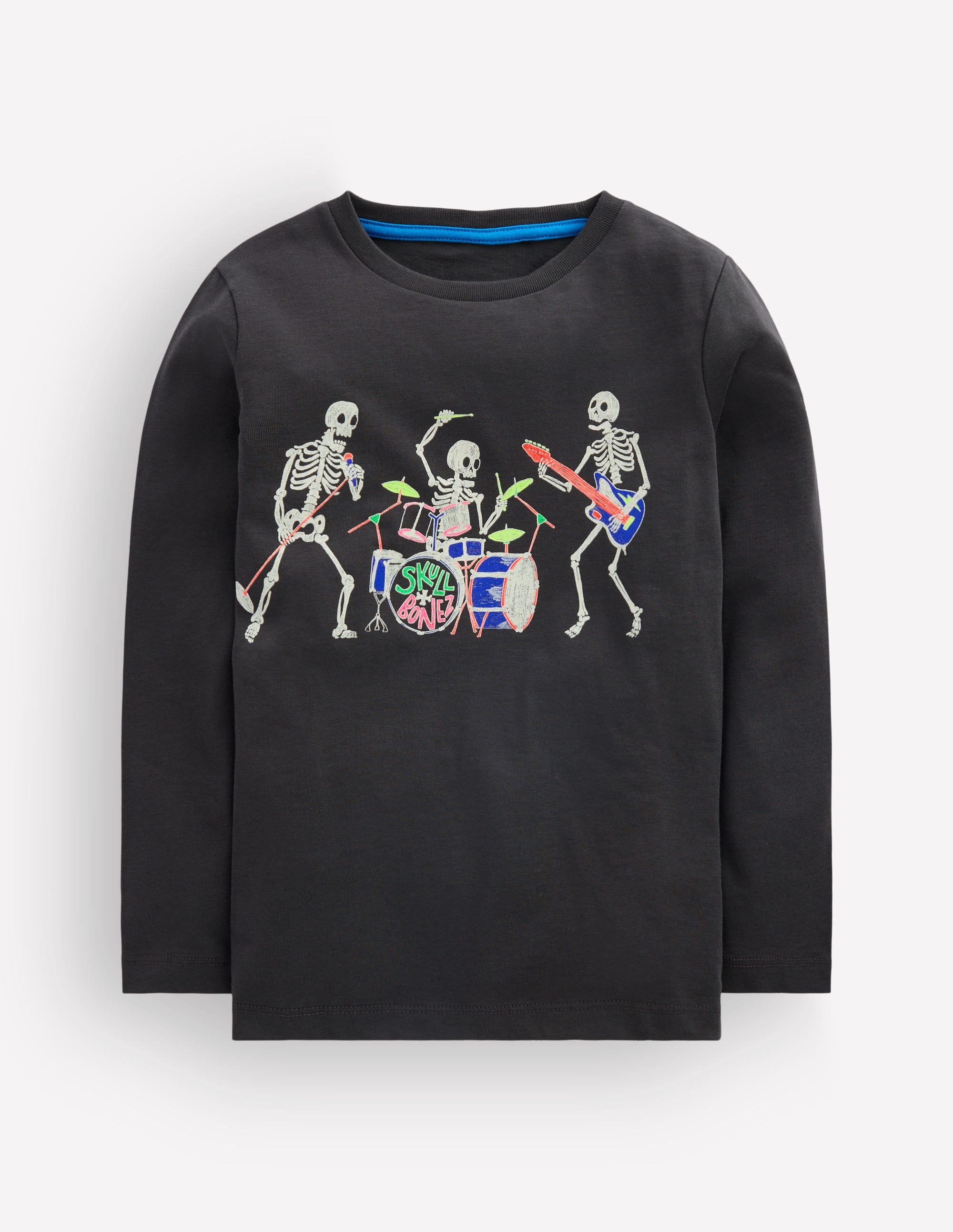 Long Sleeve Glow T-shirt-Shadow Grey, Skeleton Band - Image 1