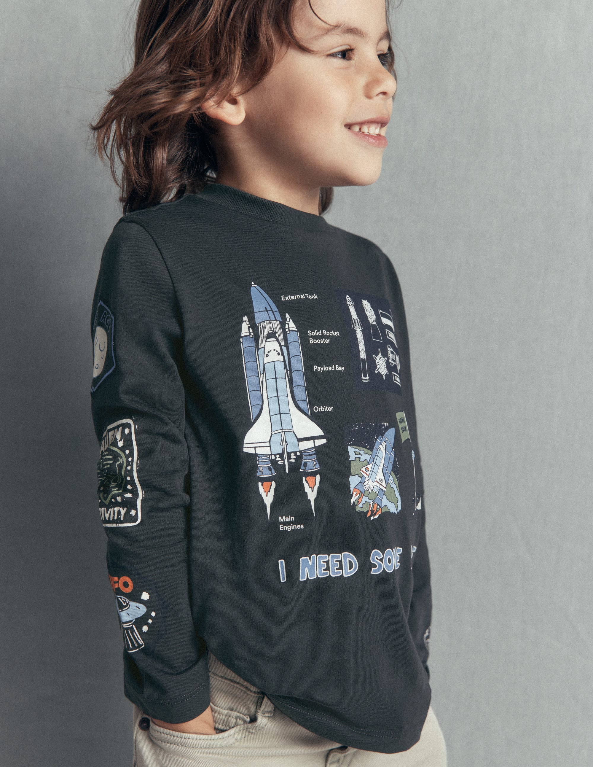 Long Sleeve Glow T-shirt-Warm Grey, Space - Image 2
