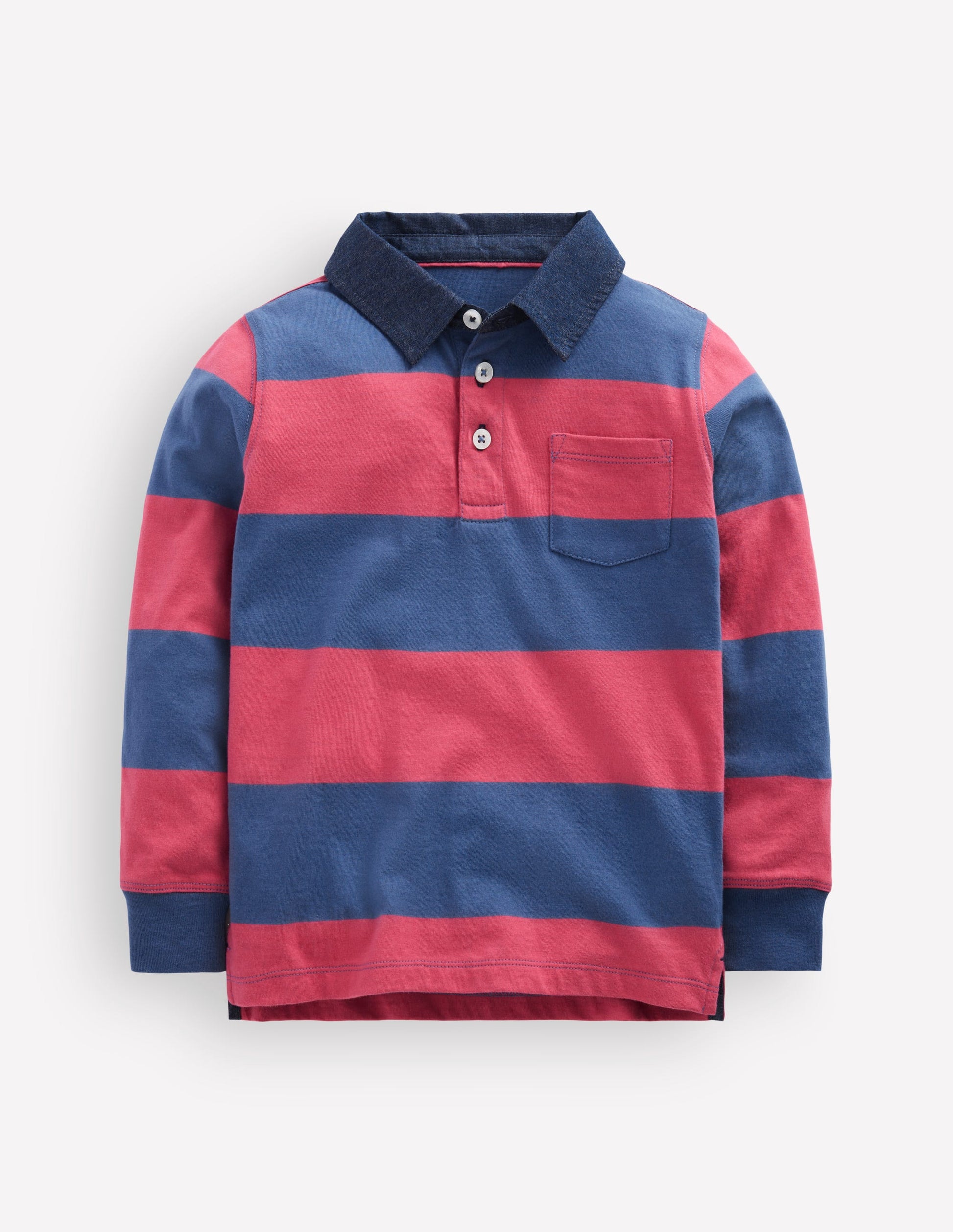 Long Sleeve Smart Polo Shirt-Winter Blush / Denim Blue-2