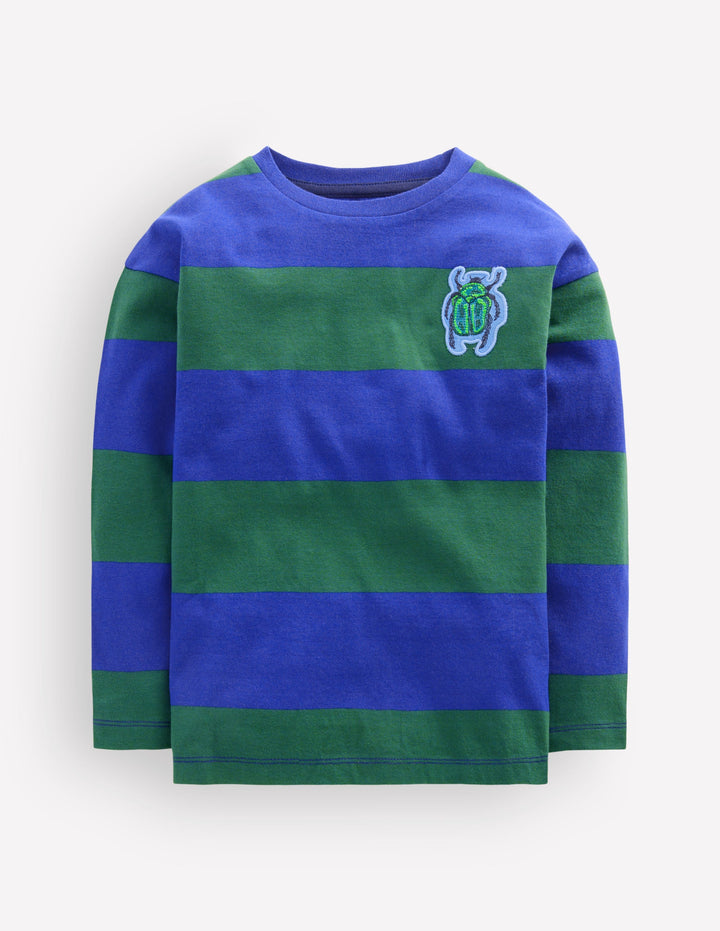 Long Sleeve Badge T-shirt-Blue stripe
