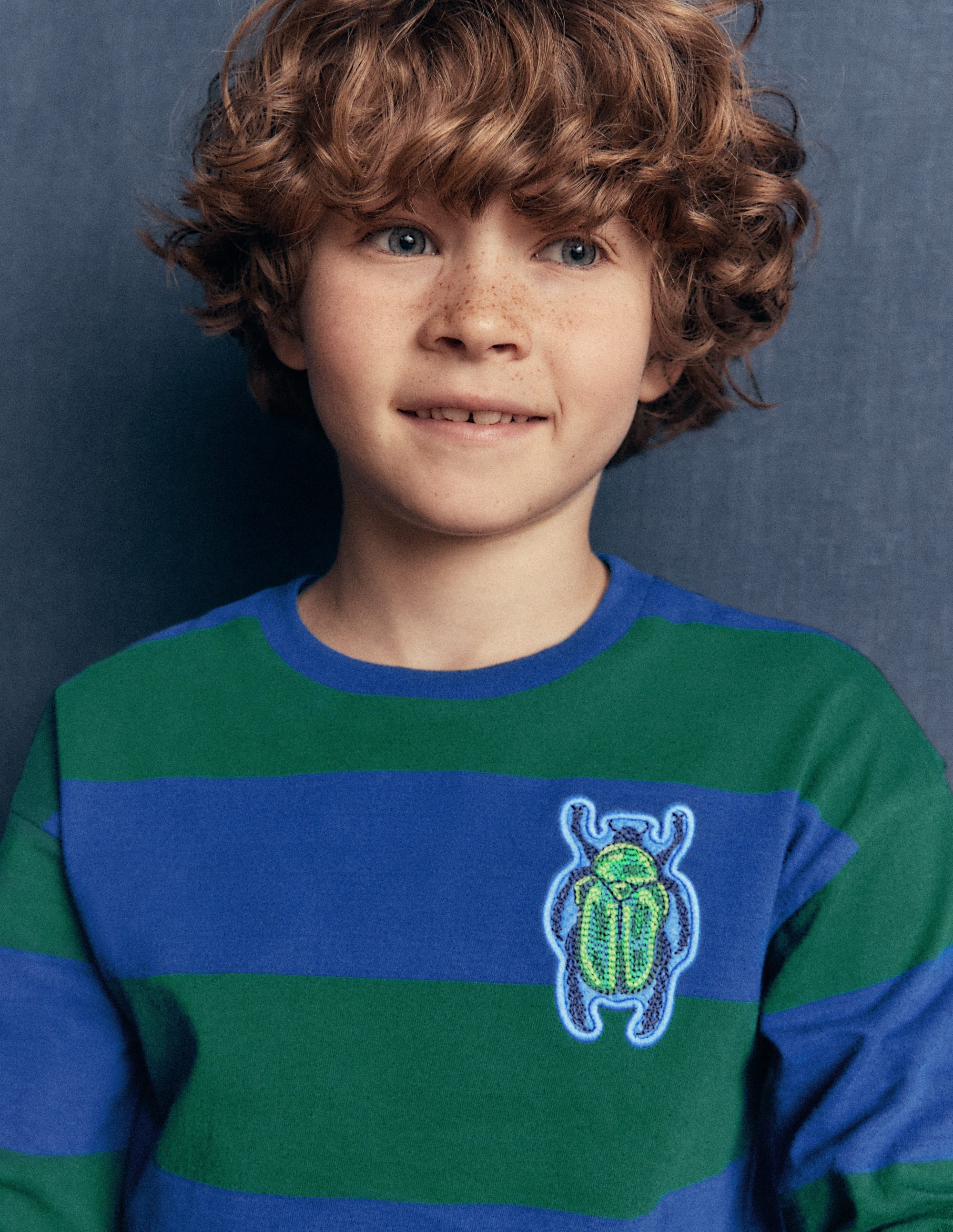 Long Sleeve Badge T-shirt-Blue stripe - Image 1