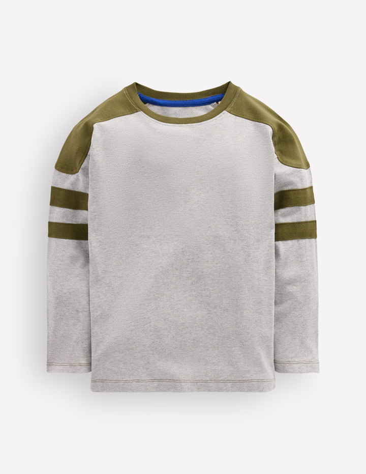 Colour Block T-shirt-Grey Marl