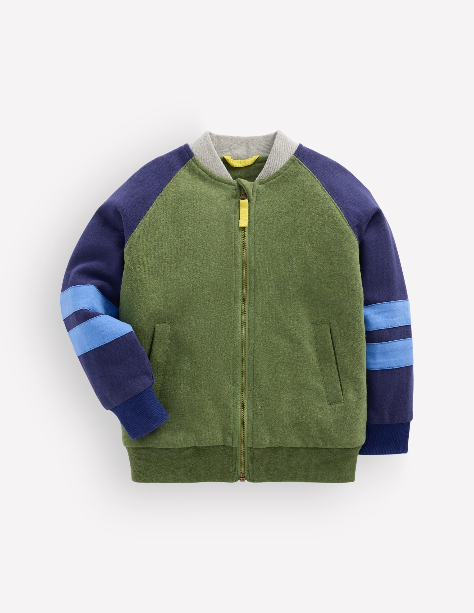 Fleece Lined Bomber Jacket-Green / Blue Colourblock - Image 1