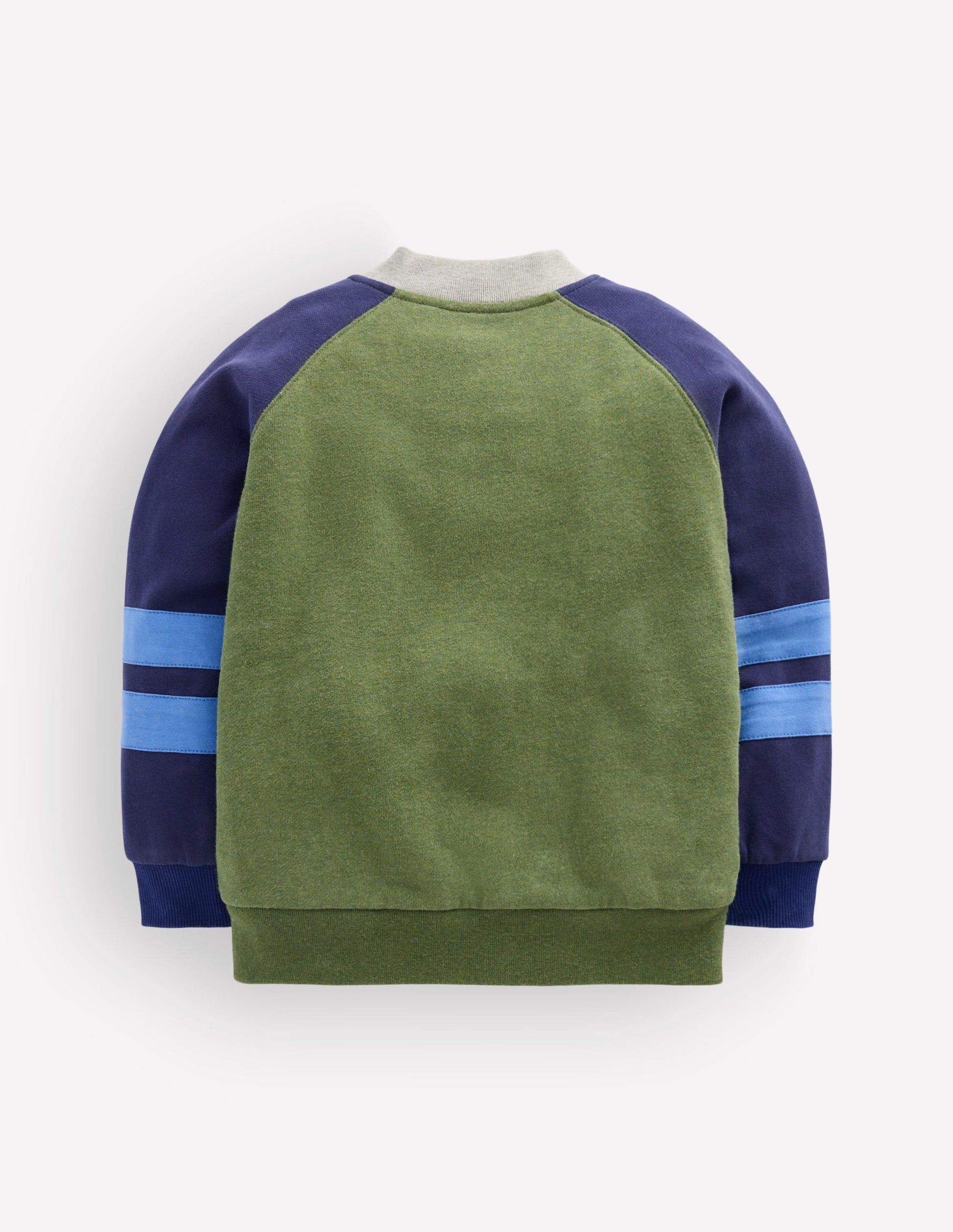 Fleece Lined Bomber Jacket-Green / Blue Colourblock-2