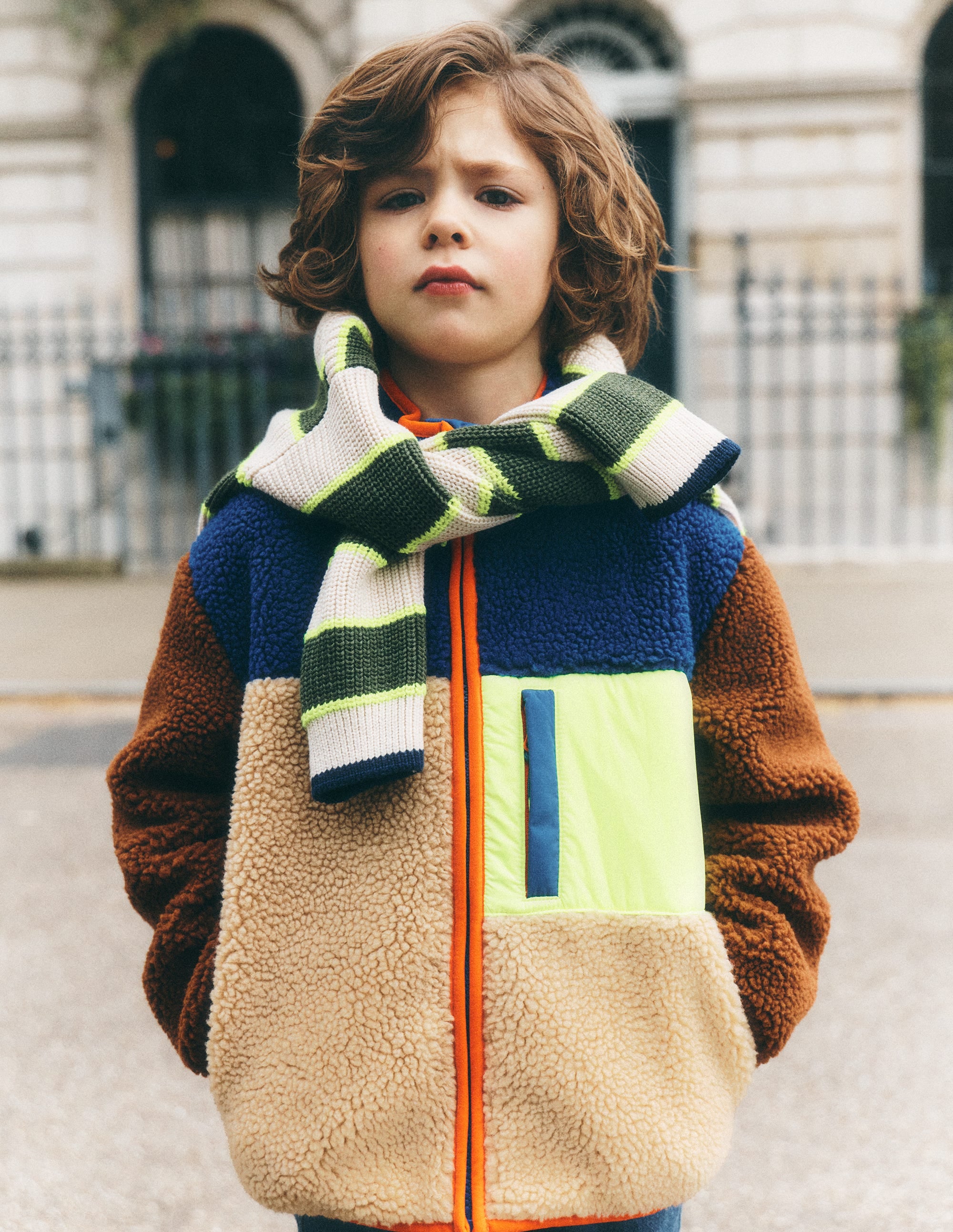 Cosy Colour Block Borg Jacket-Borg Yellow Colourblock - Image 1