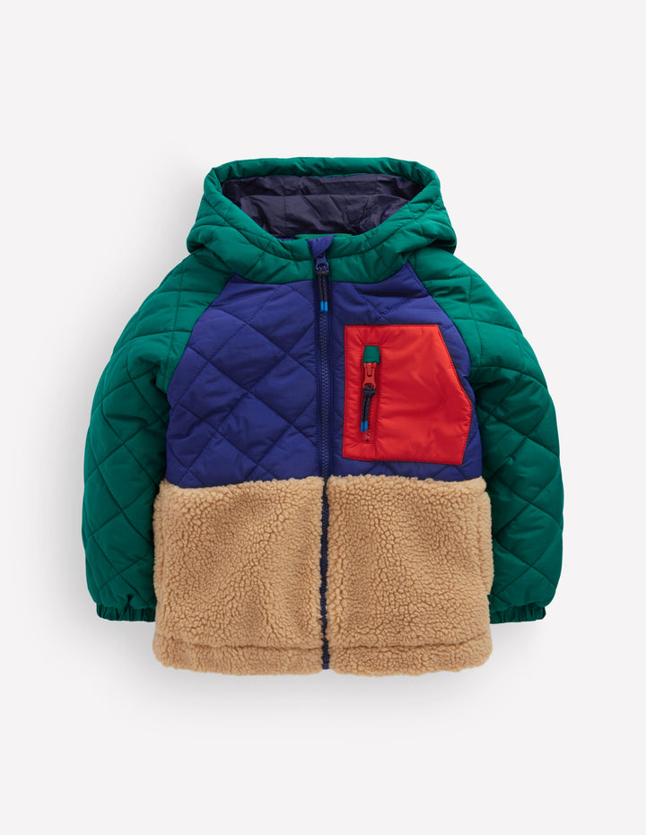 Quilted Borg Jacket-Colourblock