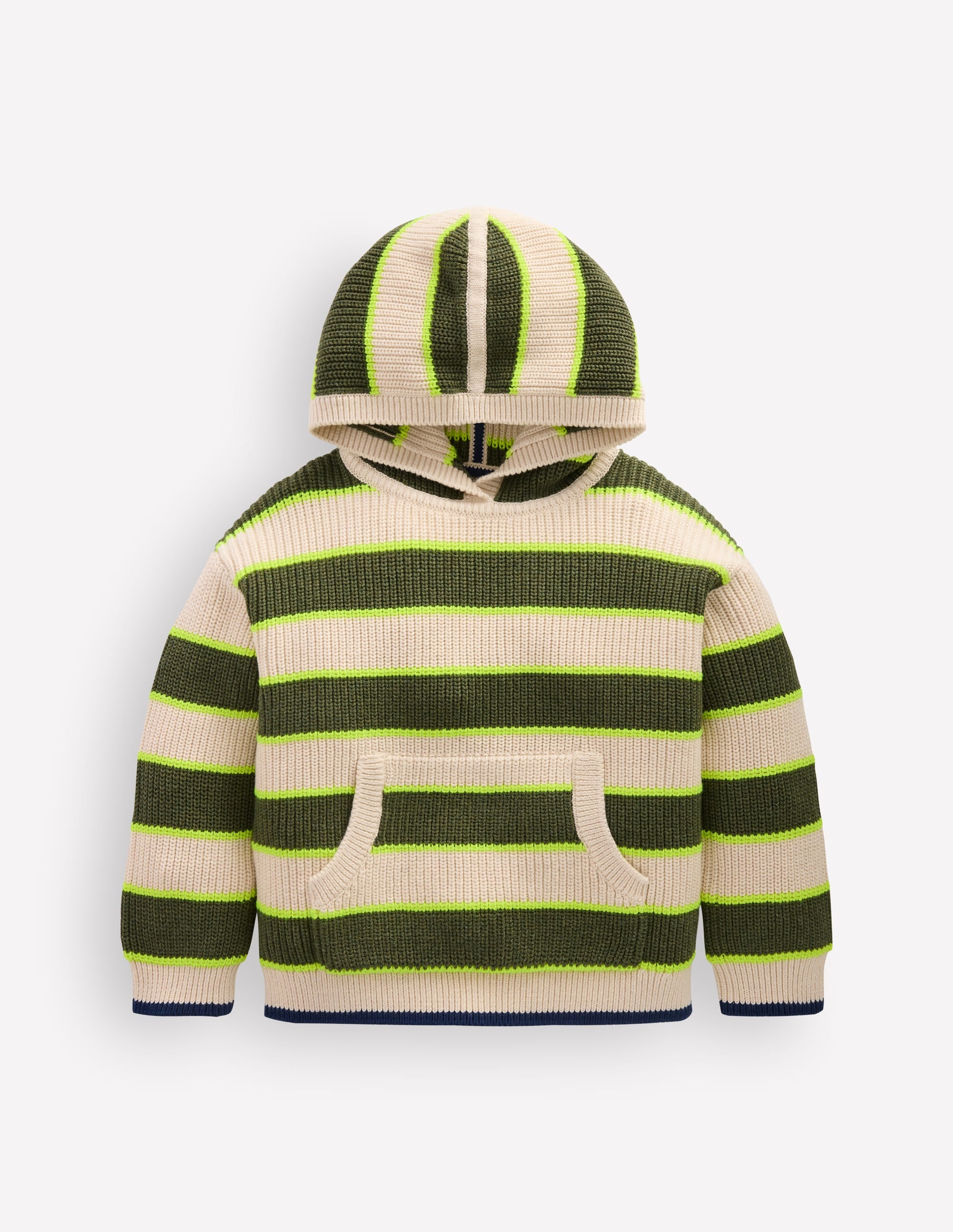 Knitted Hoodie-Oatmeal/Green Stripe - Image 4