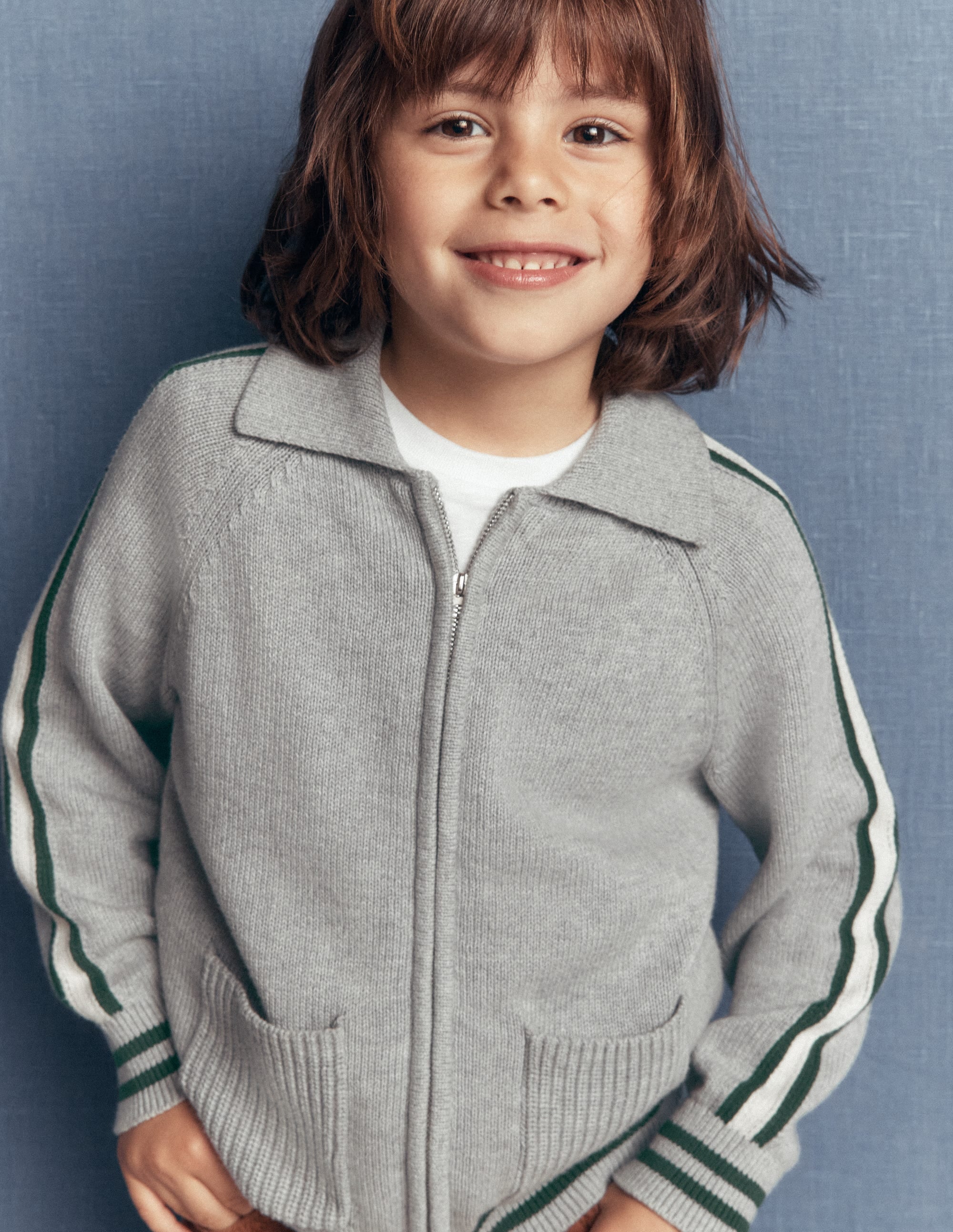 Varsity Zip-through Jumper-Grey Marl - Image 1