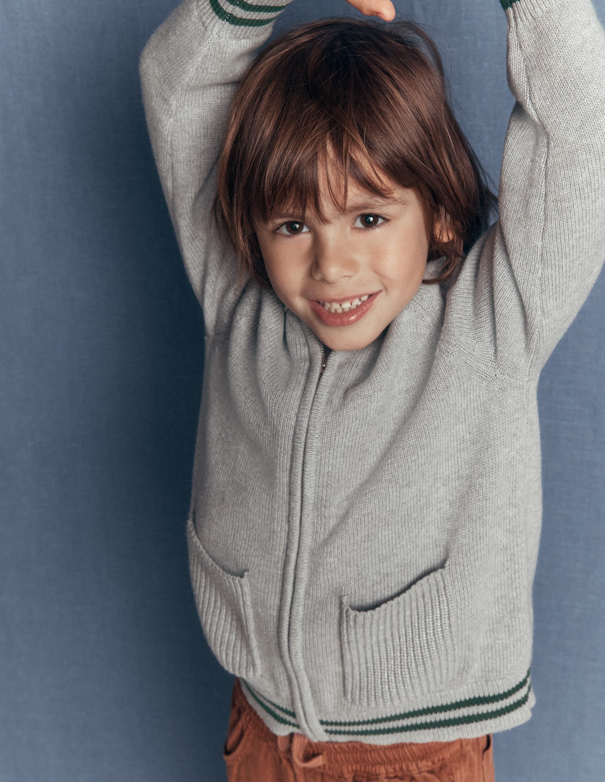 Varsity Zip-through Jumper-Grey Marl - Image 2
