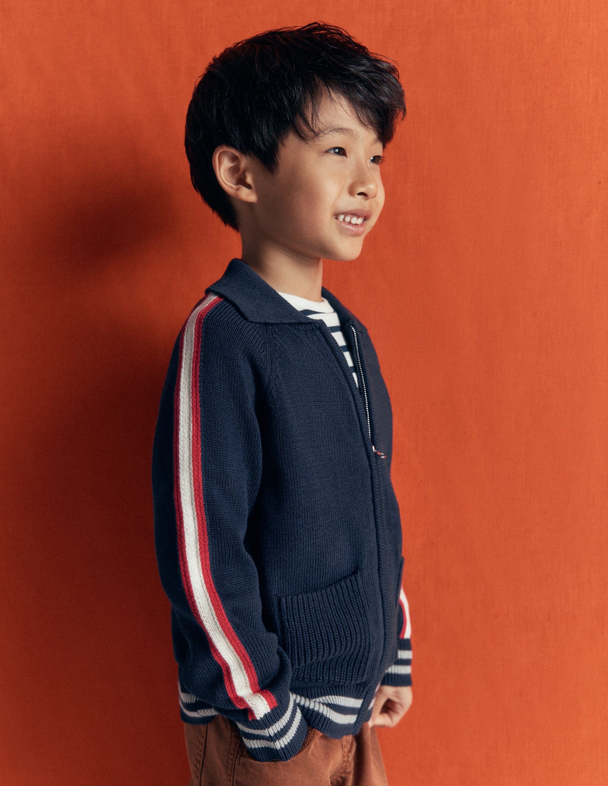 Smart Zip-through Jumper-Navy Marl-2