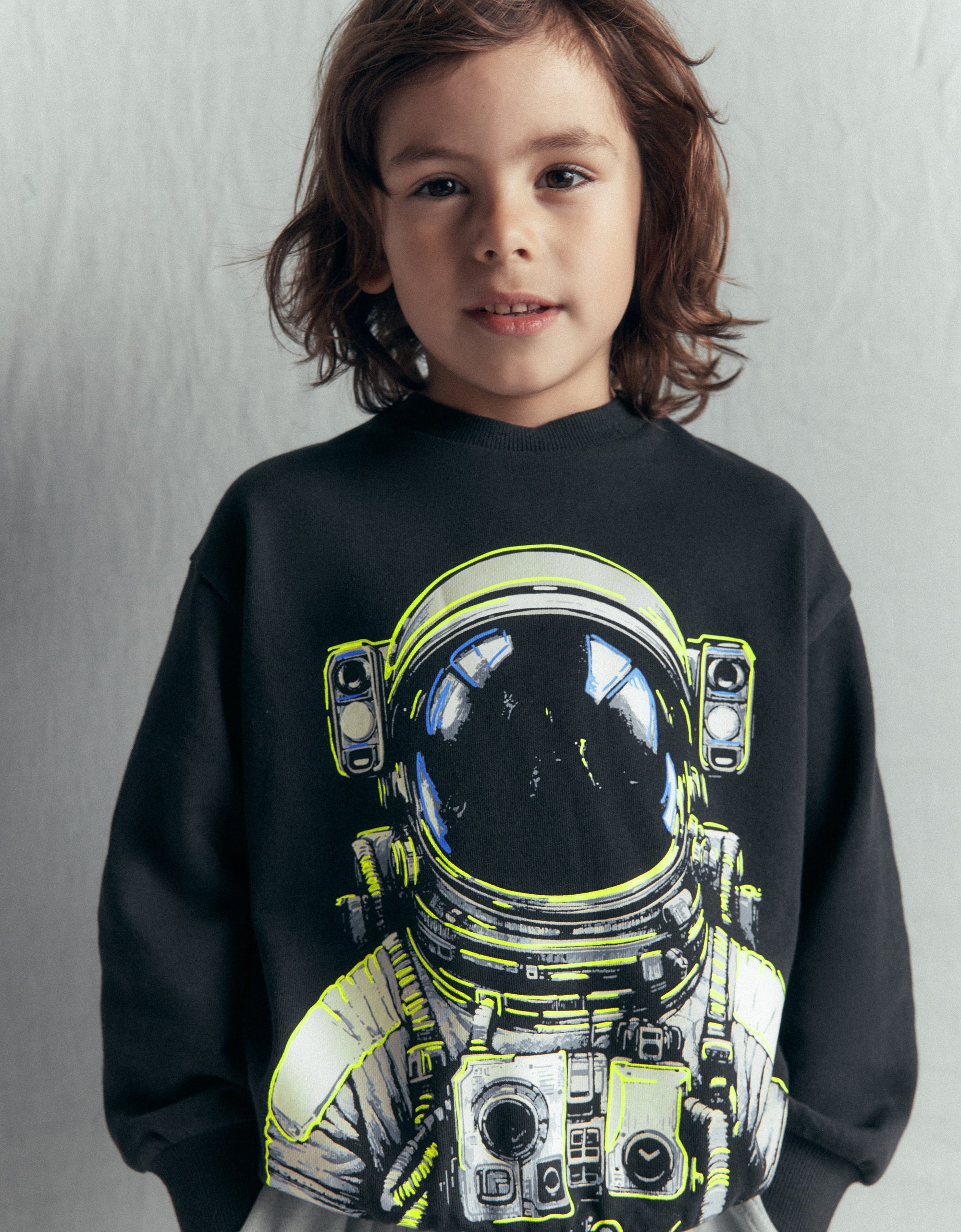 Glow Printed Sweatshirt-Shadow Grey Spaceman - Image 1