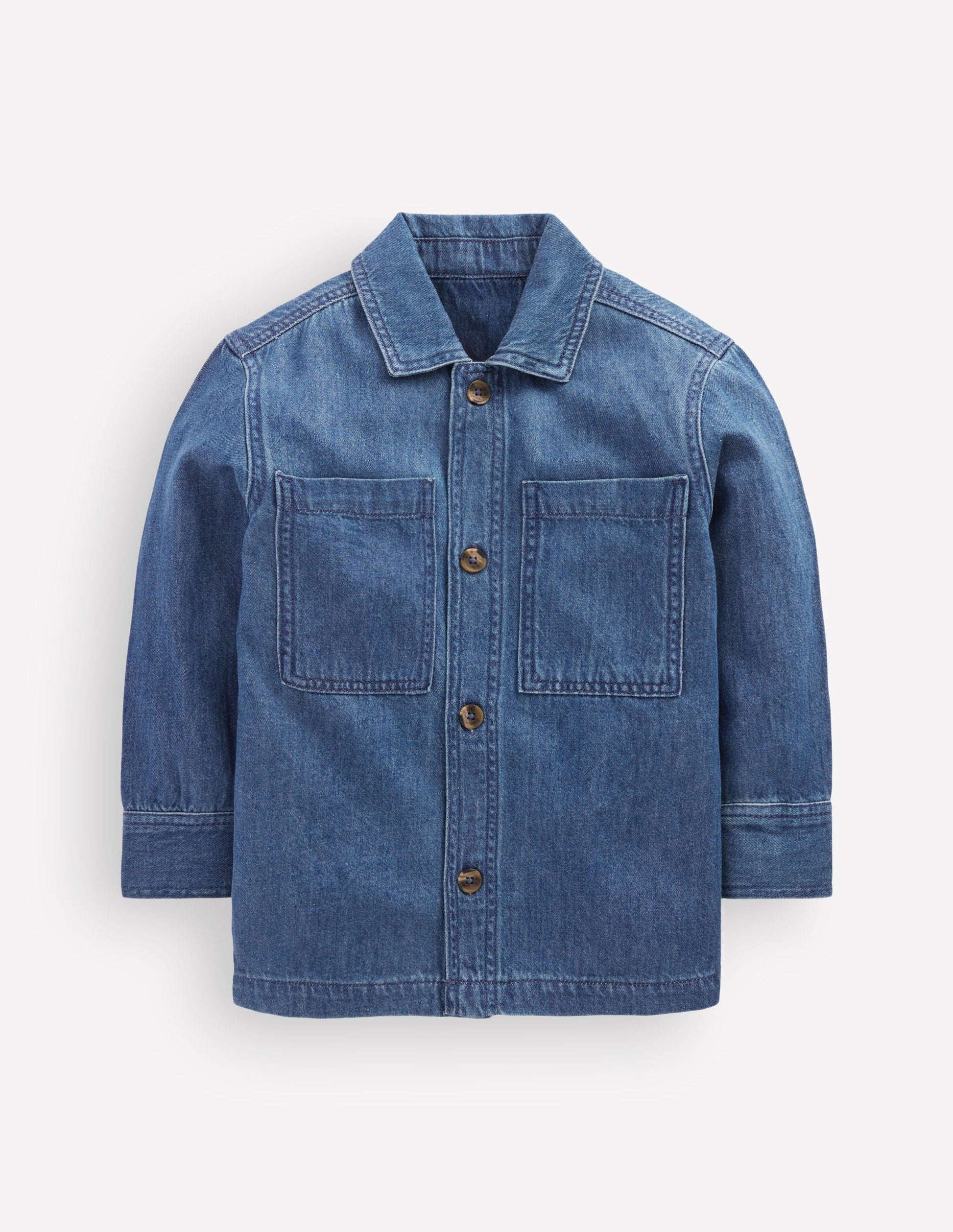 Cotton Front Pocket Overshirt-Mid Denim-3