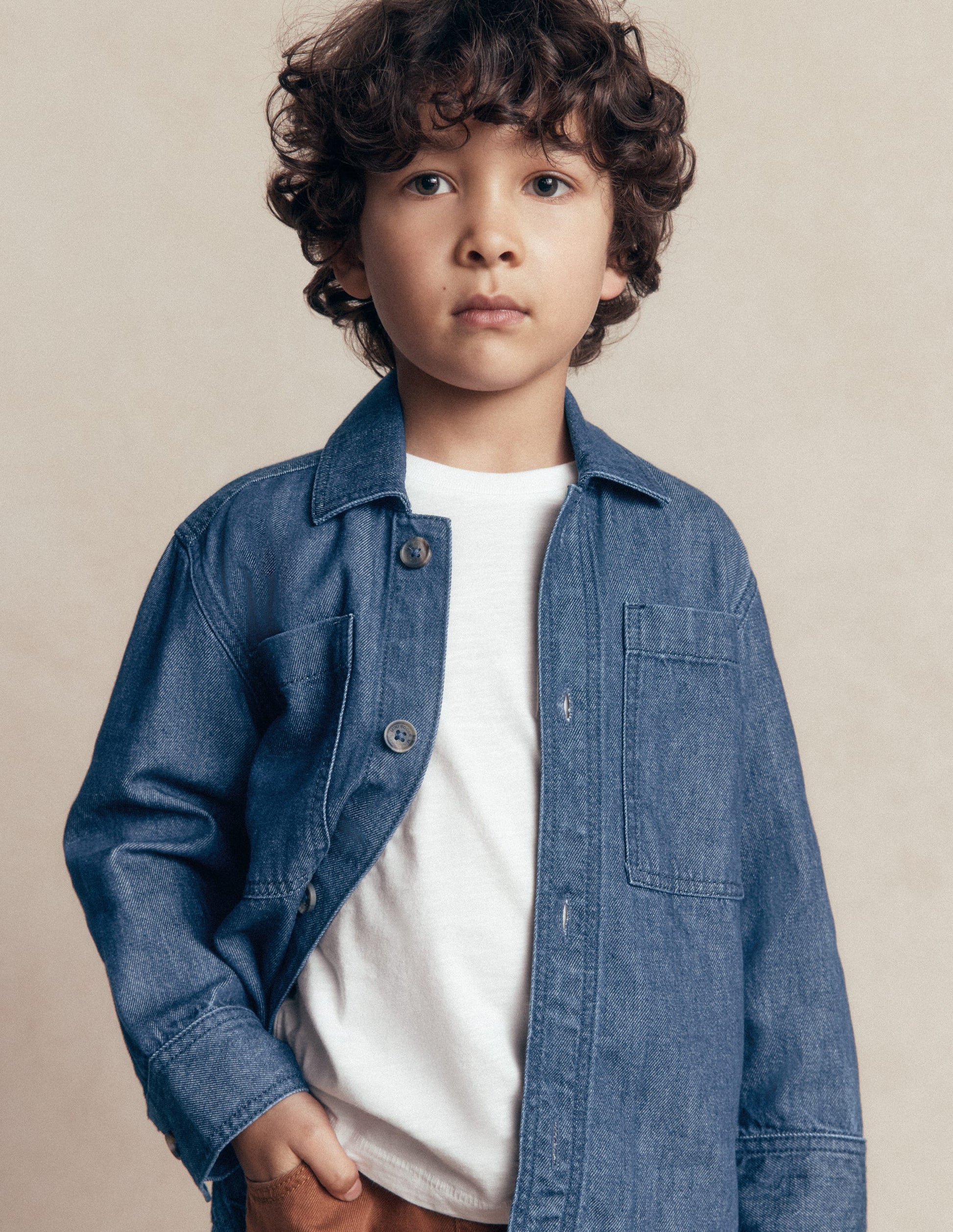 Cotton Front Pocket Overshirt-Mid Denim-1