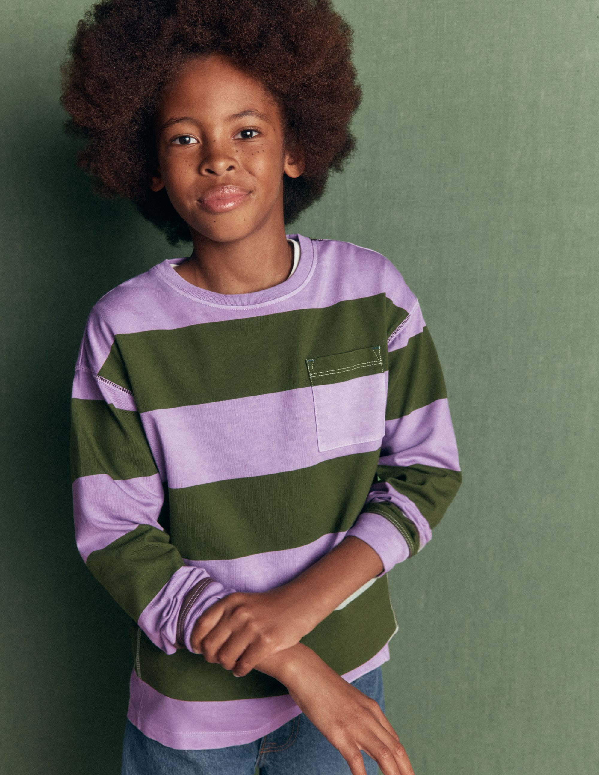 Long Sleeve Garment Dye Tee-Brunswick Green/Floral Purple - Image 1