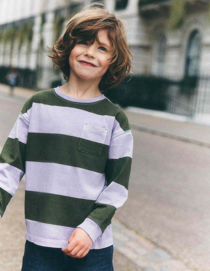 Long Sleeve Garment Dye Tee-Brunswick Green/Floral Purple
