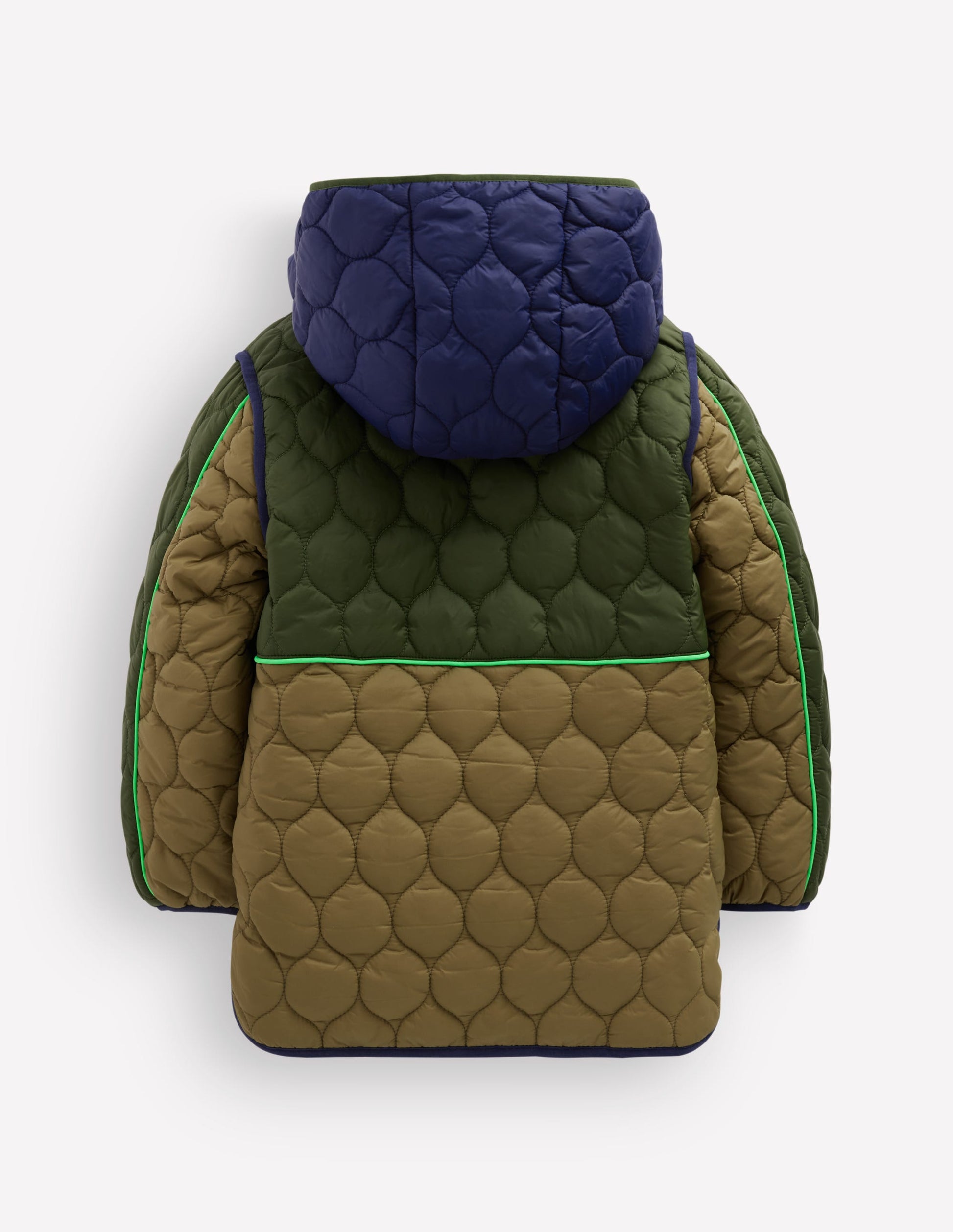 Onion Quilted Coat-Khaki Colourblock-6