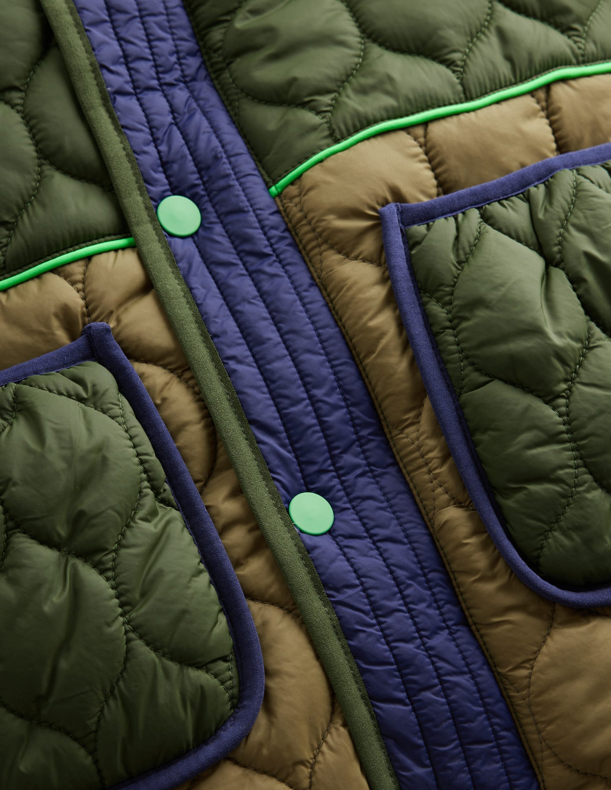 Onion Quilted Coat-Khaki Colourblock-7