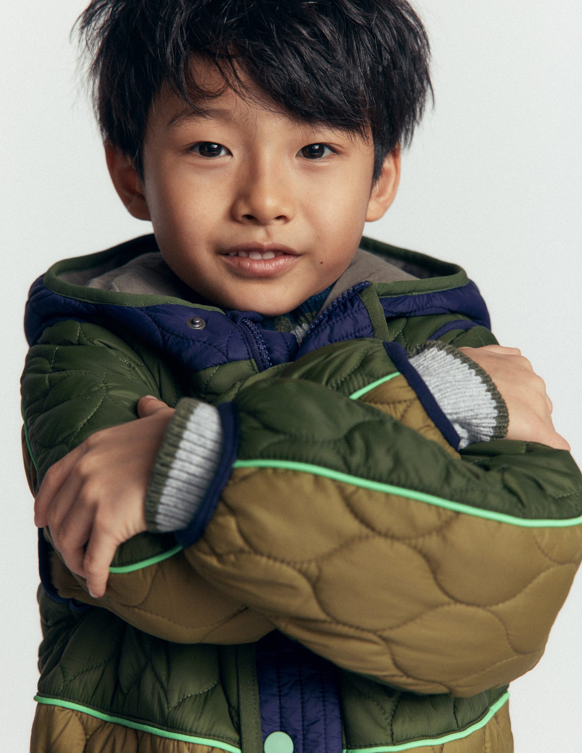 Onion Quilted Coat-Khaki Colourblock-2