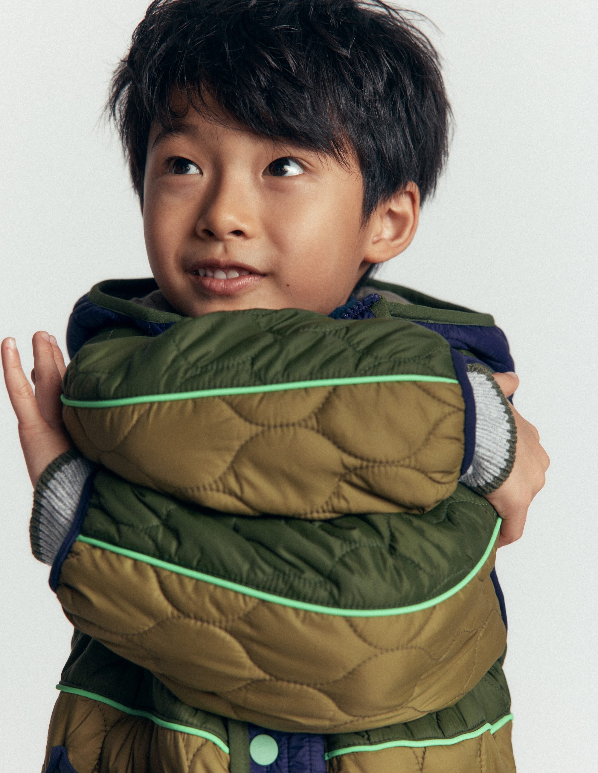 Onion Quilted Coat-Khaki Colourblock - Image 4