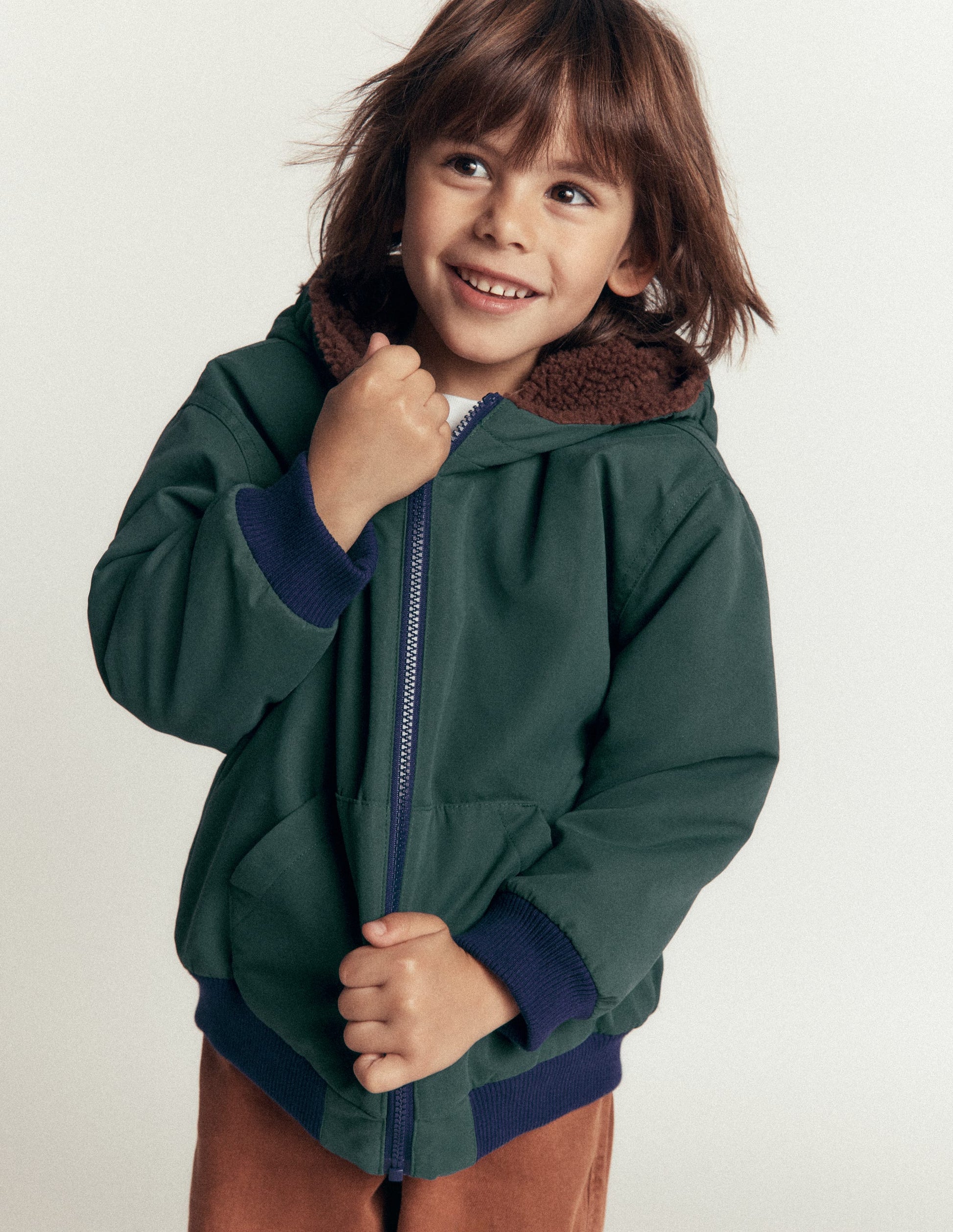Reversible Borg Bomber Coat-Malachite Green/Raw Umber-1