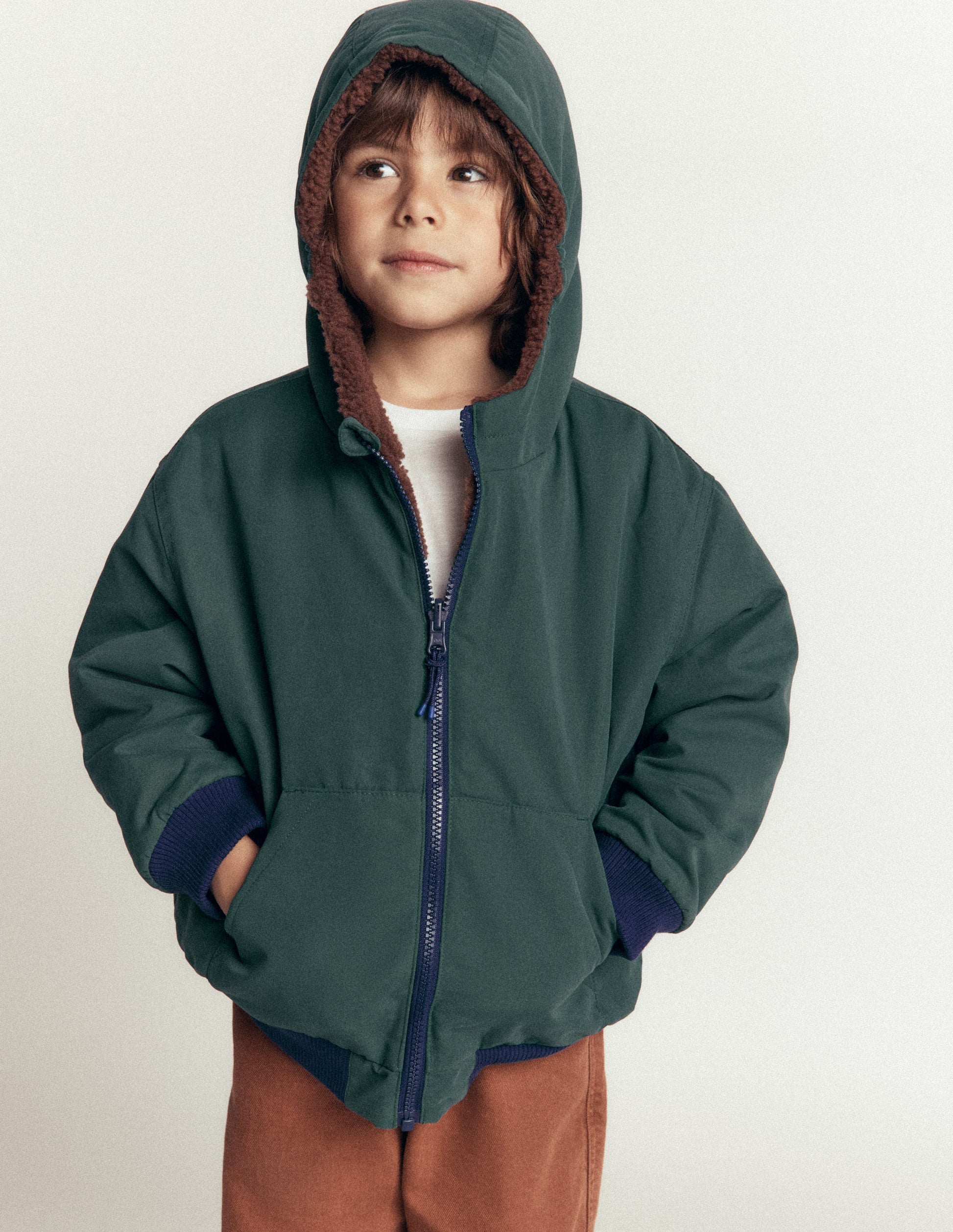 Reversible Borg Bomber Coat-Malachite Green/Raw Umber-3