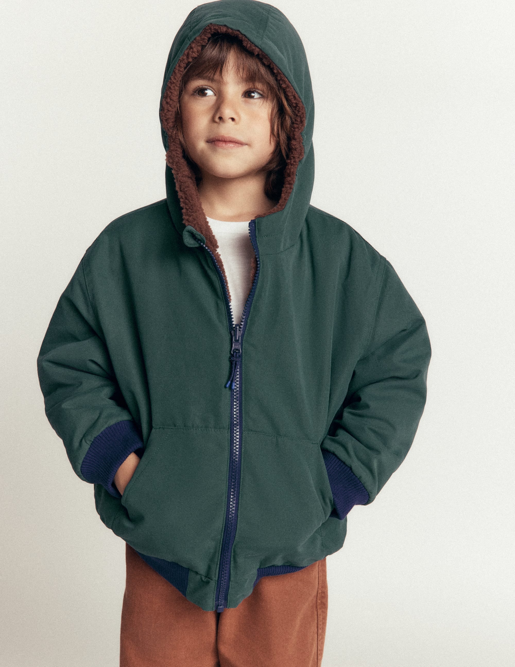 Reversible Borg Bomber Coat-Malachite Green/Raw Umber - Image 3