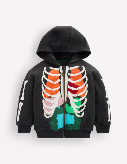 Glow Fun Zip-through Hoodie-Shadow Grey Skeleton