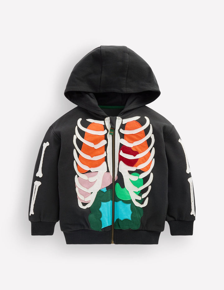Glow Fun Zip-through Hoodie-Shadow Grey Skeleton
