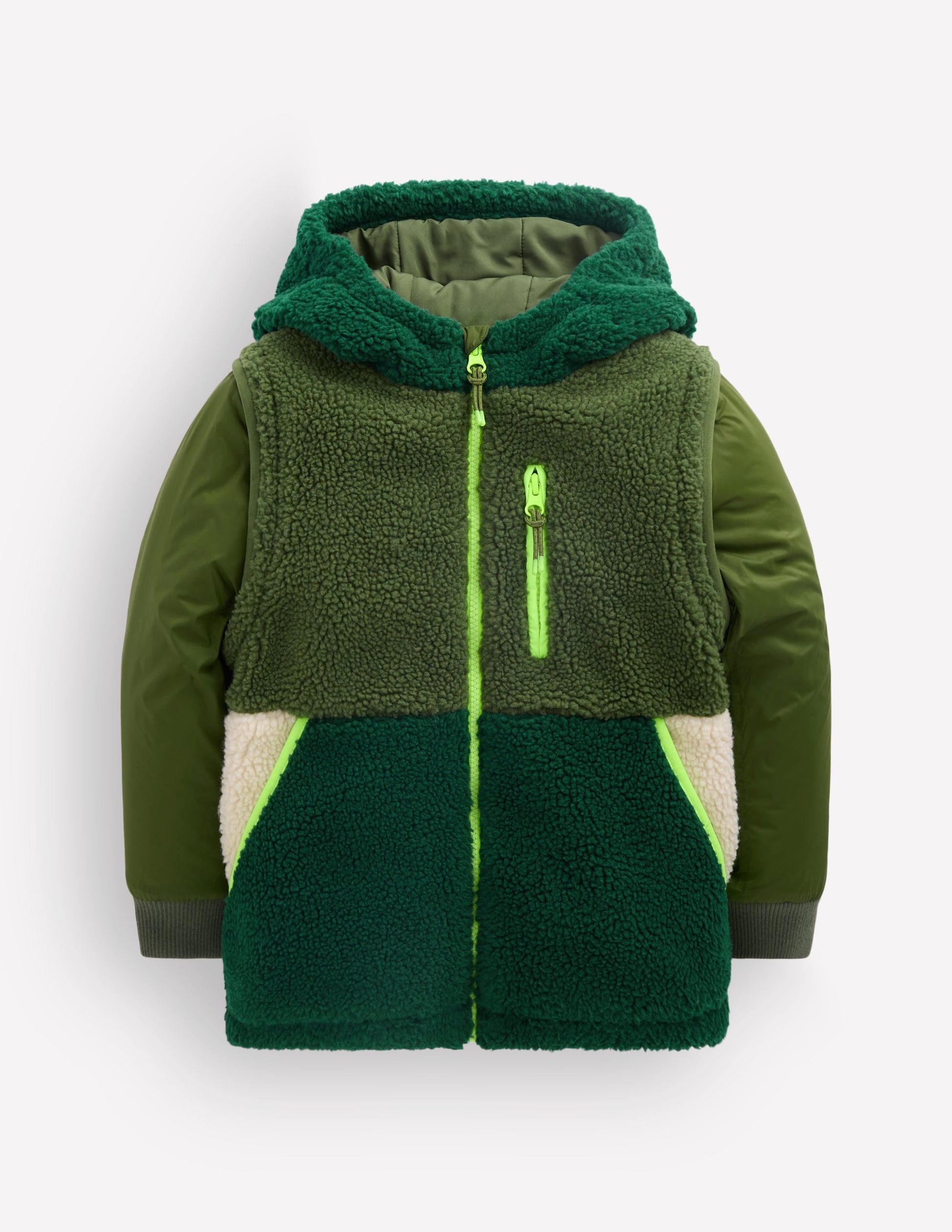 Panelled Borg Mix Jacket-Khaki-5